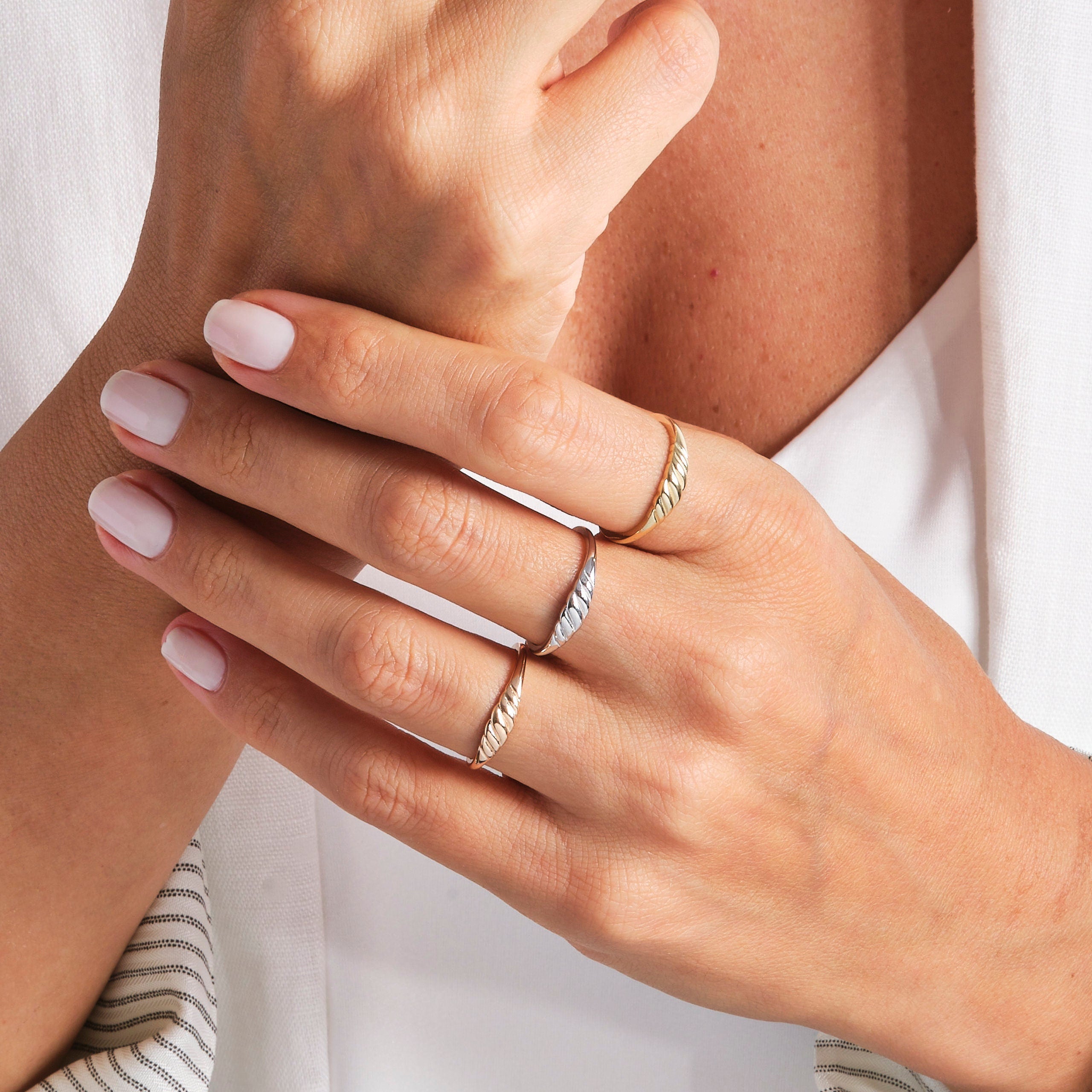 Here's Croissant Dome Statement Ring for Women! This 14K Solid Gold Thick Twisted Rope Wedding Band will be perfect Promising Jewelry for your Bride in her wedding or engagement ceremony. 18K Bold Signet Ring turns to Elegance Chunky Gold Ring!