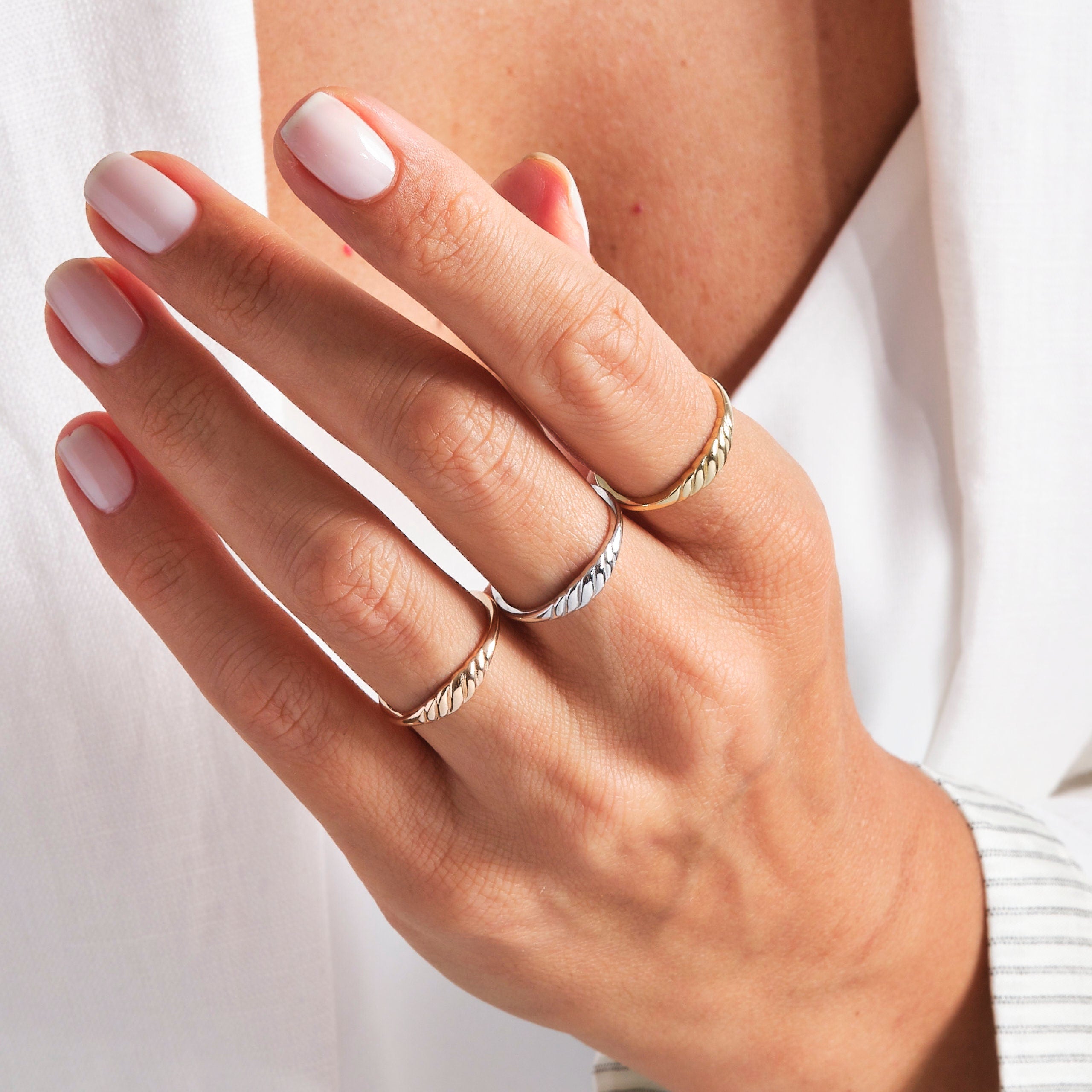 Here's Croissant Dome Statement Ring for Women! This 14K Solid Gold Thick Twisted Rope Wedding Band will be perfect Promising Jewelry for your Bride in her wedding or engagement ceremony. 18K Bold Signet Ring turns to Elegance Chunky Gold Ring!