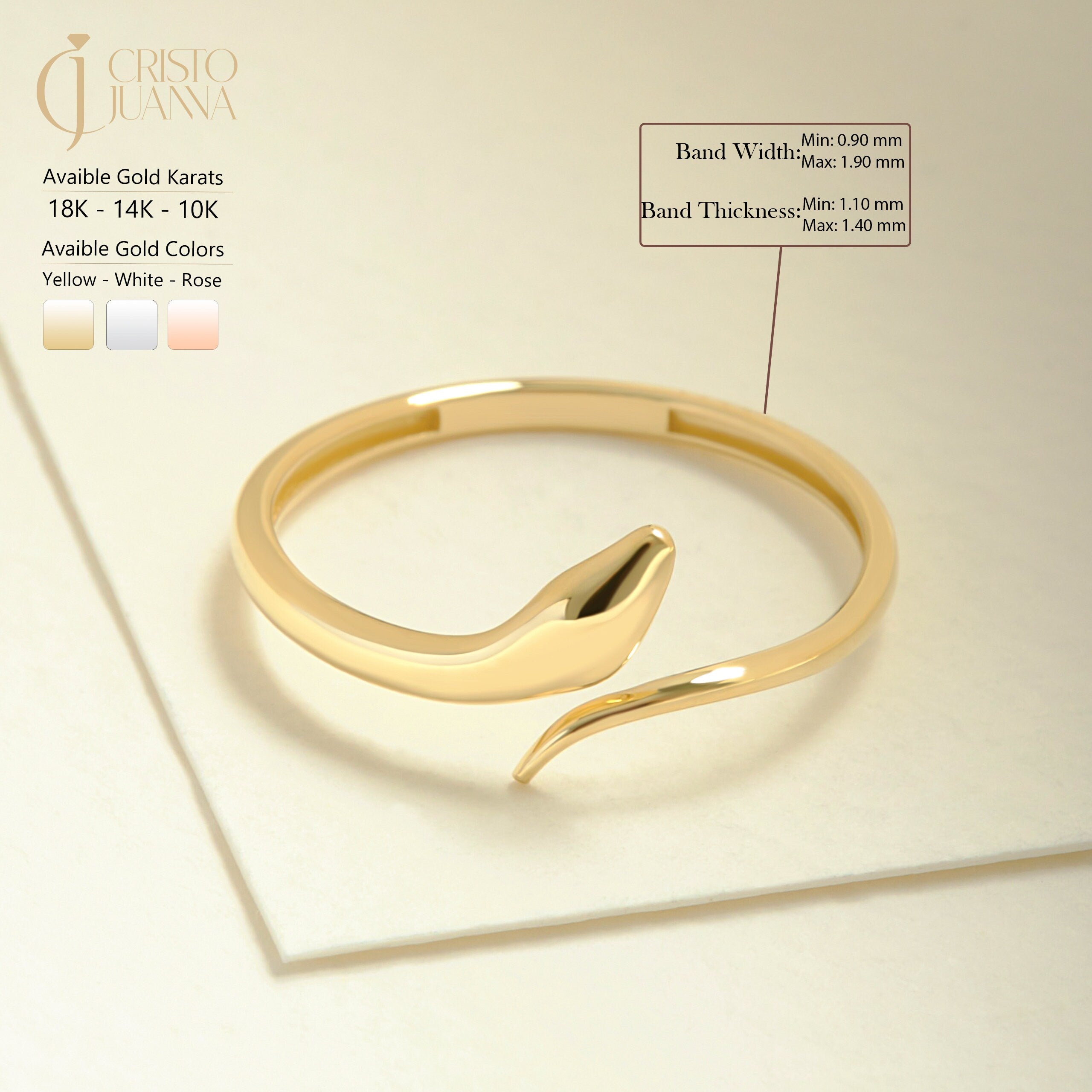 Here's the stylish snake stacking ring 14K solid gold spiral open ring by Christo! Our minimalist index finger cuff ring is perfect stackable wrapped adjustable band everyday ring for women. If you re looking for snake ring 14K gold and cuff ring