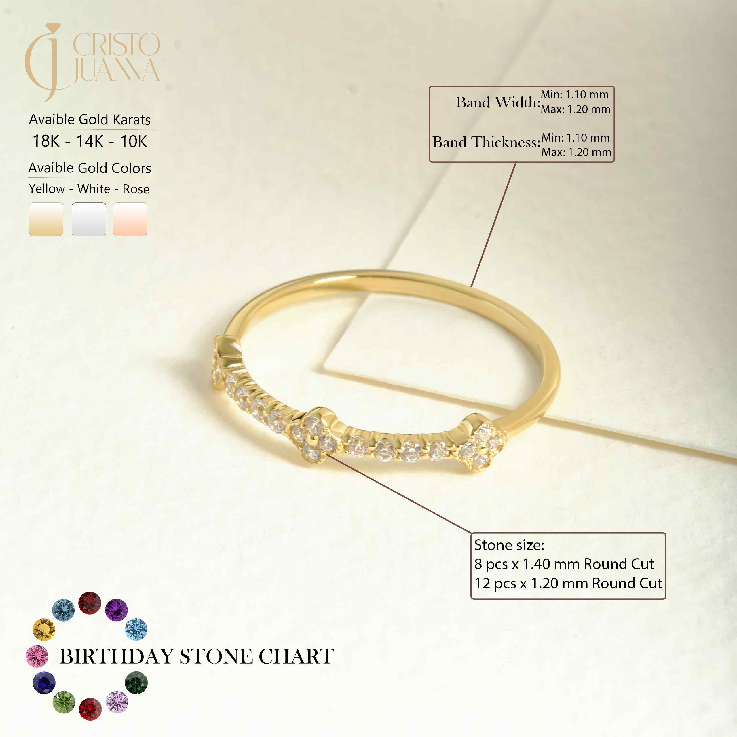 💎 Cluster Diamond Ring – 14K Solid Gold Clover Moissanite Band
This elegant cluster ring features petite pavé-set stones in a delicate clover formation, offering a sparkling yet minimal touch. Ideal as a half eternity band, promise ring, or wedding band for women who love refined elegance.