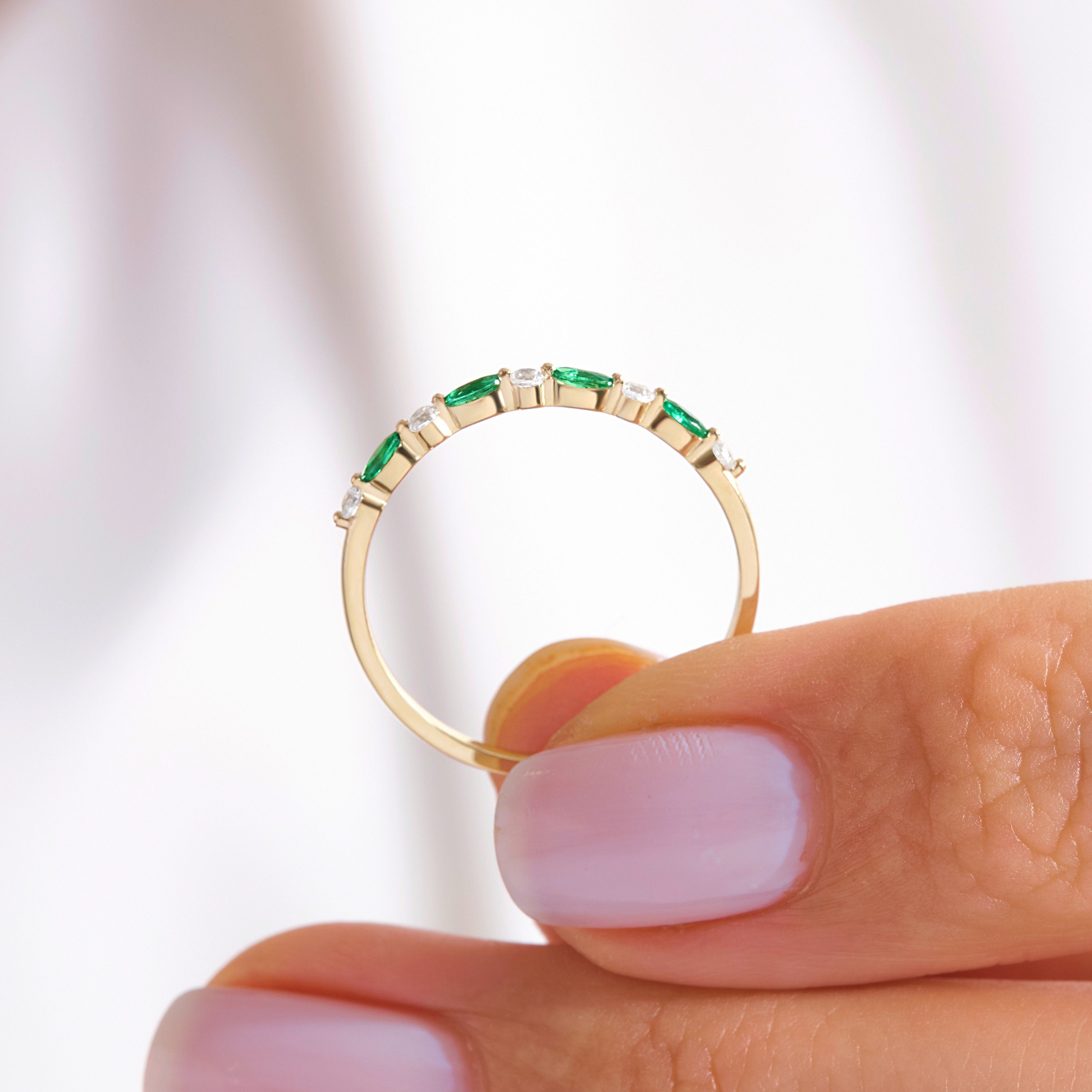 π Marquise Emerald & Round Diamond Eternity Band β 14K Solid Gold Wedding Ring π
A stunning blend of elegance and symbolism, this Marquise Emerald and Round Diamond Eternity Band is crafted in solid gold and designed to shine for a lifetime. Featuring vibrant green marquise-cut stones alternating with brilliant round diamonds or moissanite, this ring offers a perfect balance of color and sparkle.
Whether worn as a wedding band, stacking ring, or anniversary gift,