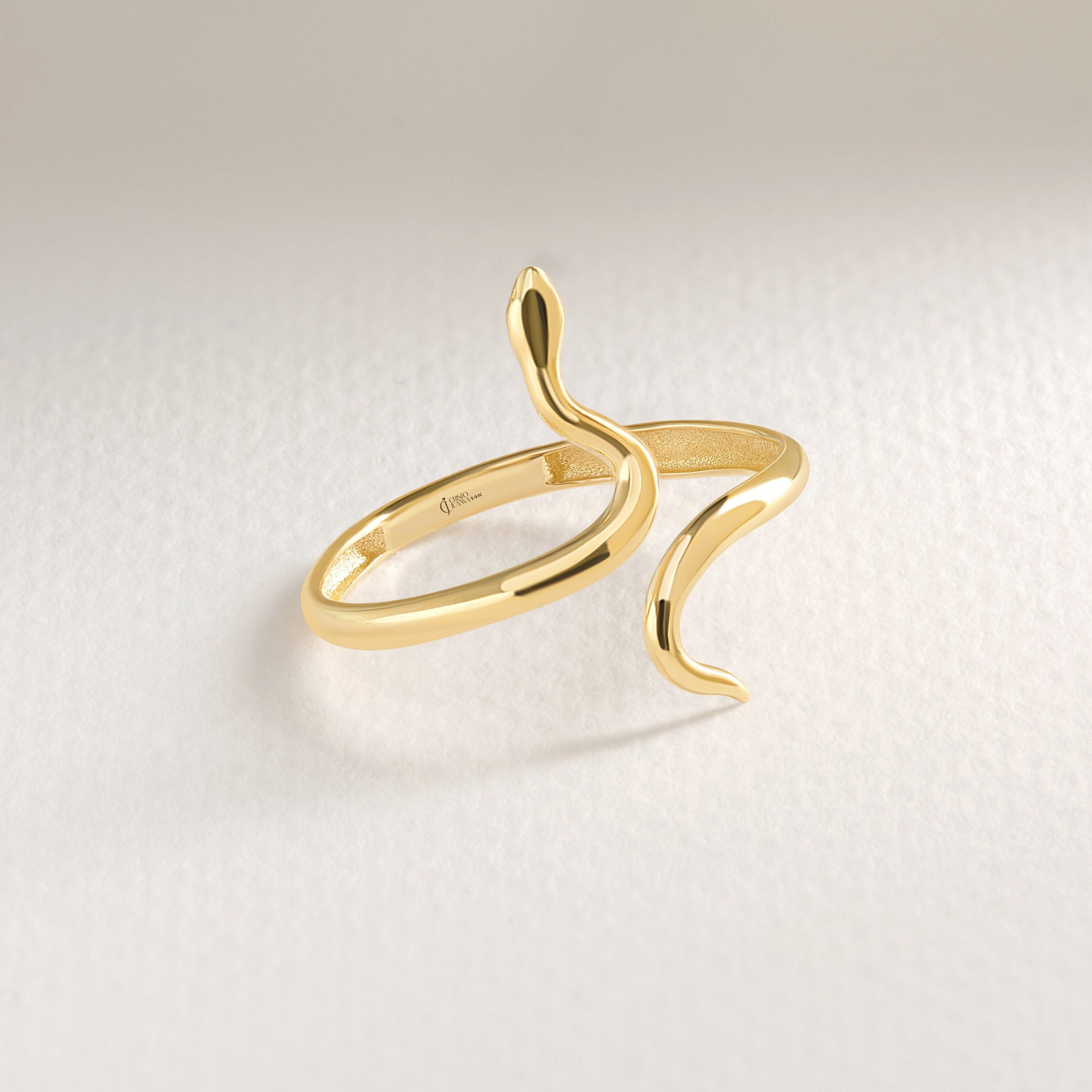 Gold Snake Ring 10K 14K 18K, Solid Spiral Open Ring Her, Minimalist Middle Finger Cuff Stacking Ring, Stackable Adjustable Wrap Knuckle Ring