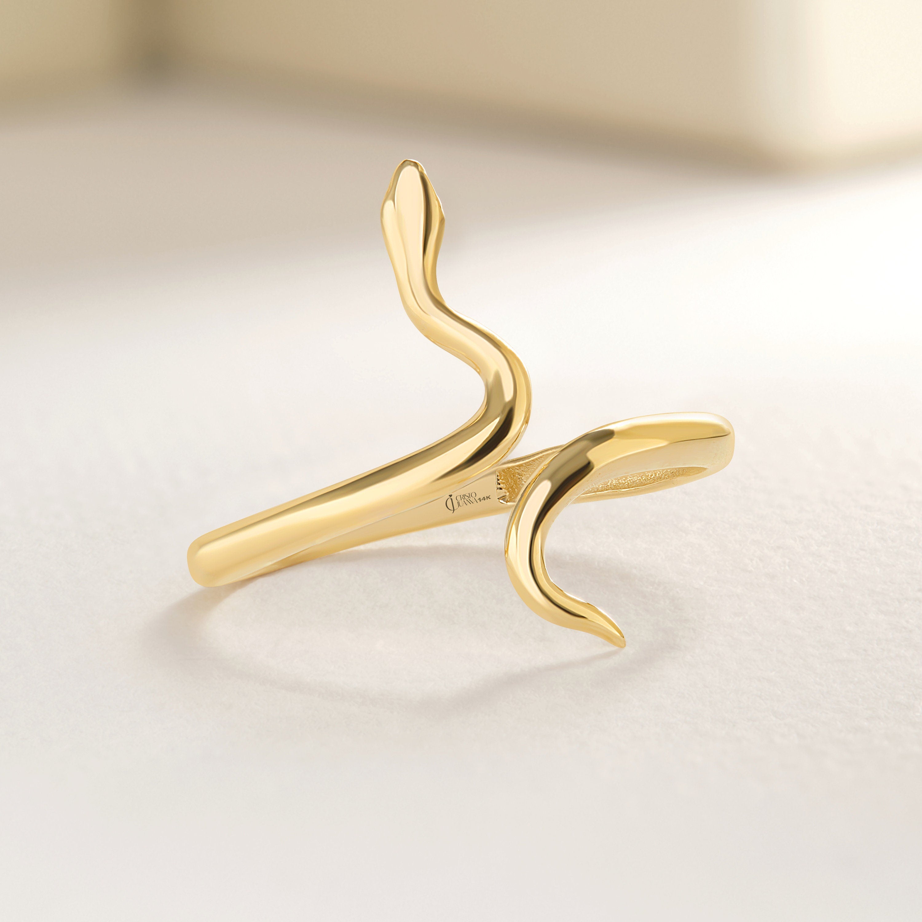 Gold Snake Ring 10K 14K 18K, Solid Spiral Open Ring Her, Minimalist Middle Finger Cuff Stacking Ring, Stackable Adjustable Wrap Knuckle Ring