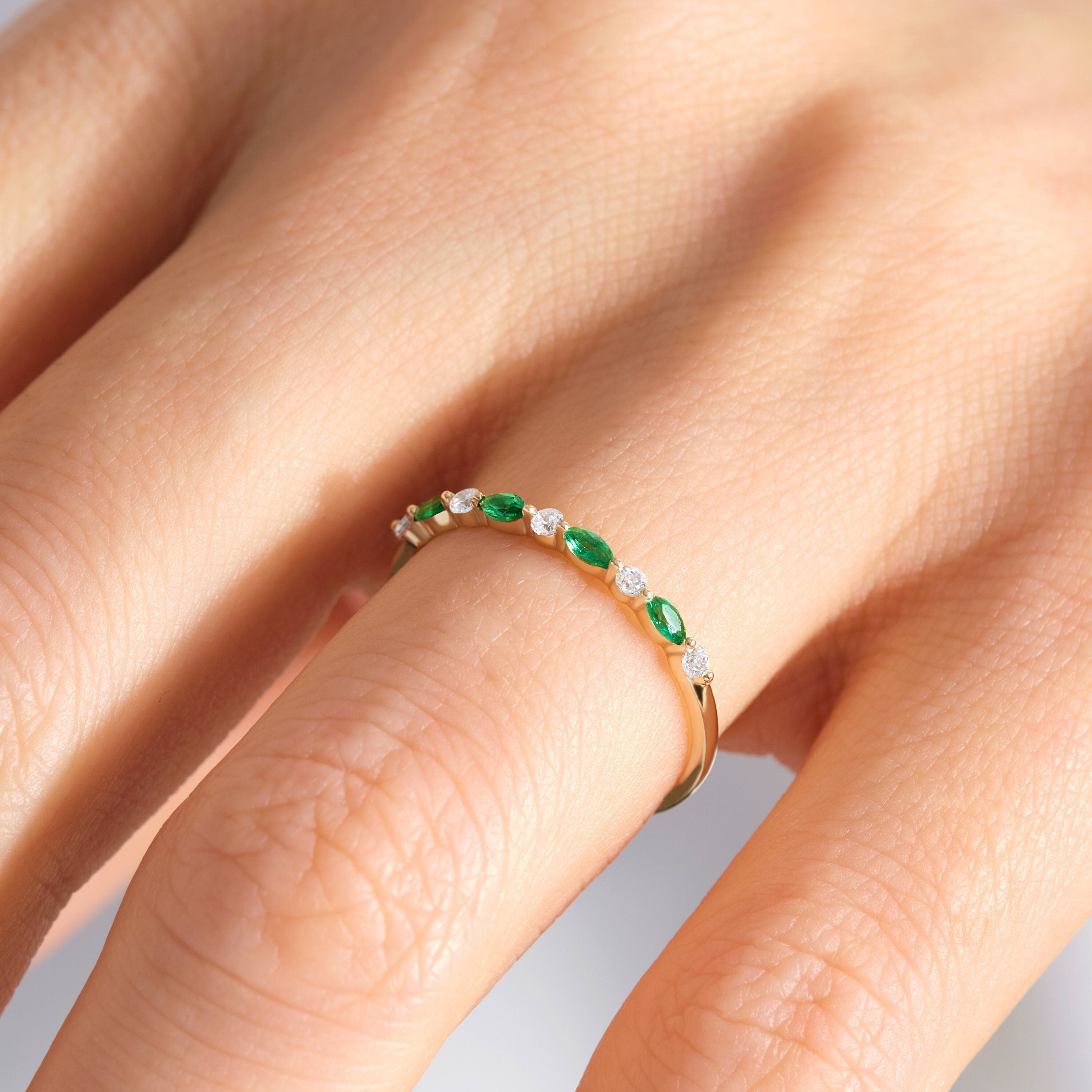 π Marquise Emerald & Round Diamond Eternity Band β 14K Solid Gold Wedding Ring π
A stunning blend of elegance and symbolism, this Marquise Emerald and Round Diamond Eternity Band is crafted in solid gold and designed to shine for a lifetime. Featuring vibrant green marquise-cut stones alternating with brilliant round diamonds or moissanite, this ring offers a perfect balance of color and sparkle.
Whether worn as a wedding band, stacking ring, or anniversary gift,