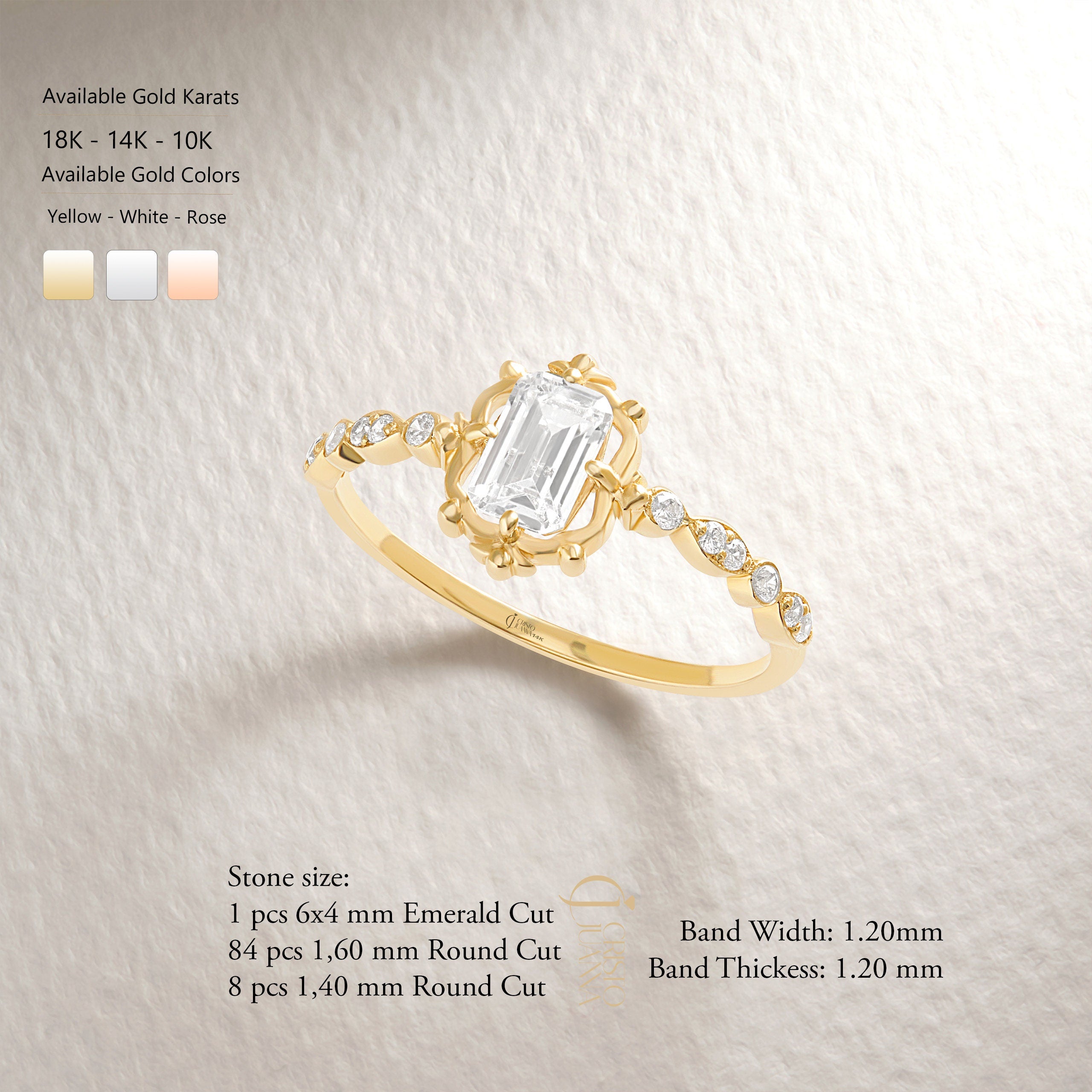 Emerald Cut Diamond Stackable Ring – 10K / 14K / 18K Solid Gold 💎✨
A modern yet timeless rectangle emerald-cut diamond ring, accented with sparkling round side stones. Its slim band design makes it perfect as a wedding band, promise ring, or stackable everyday piece.