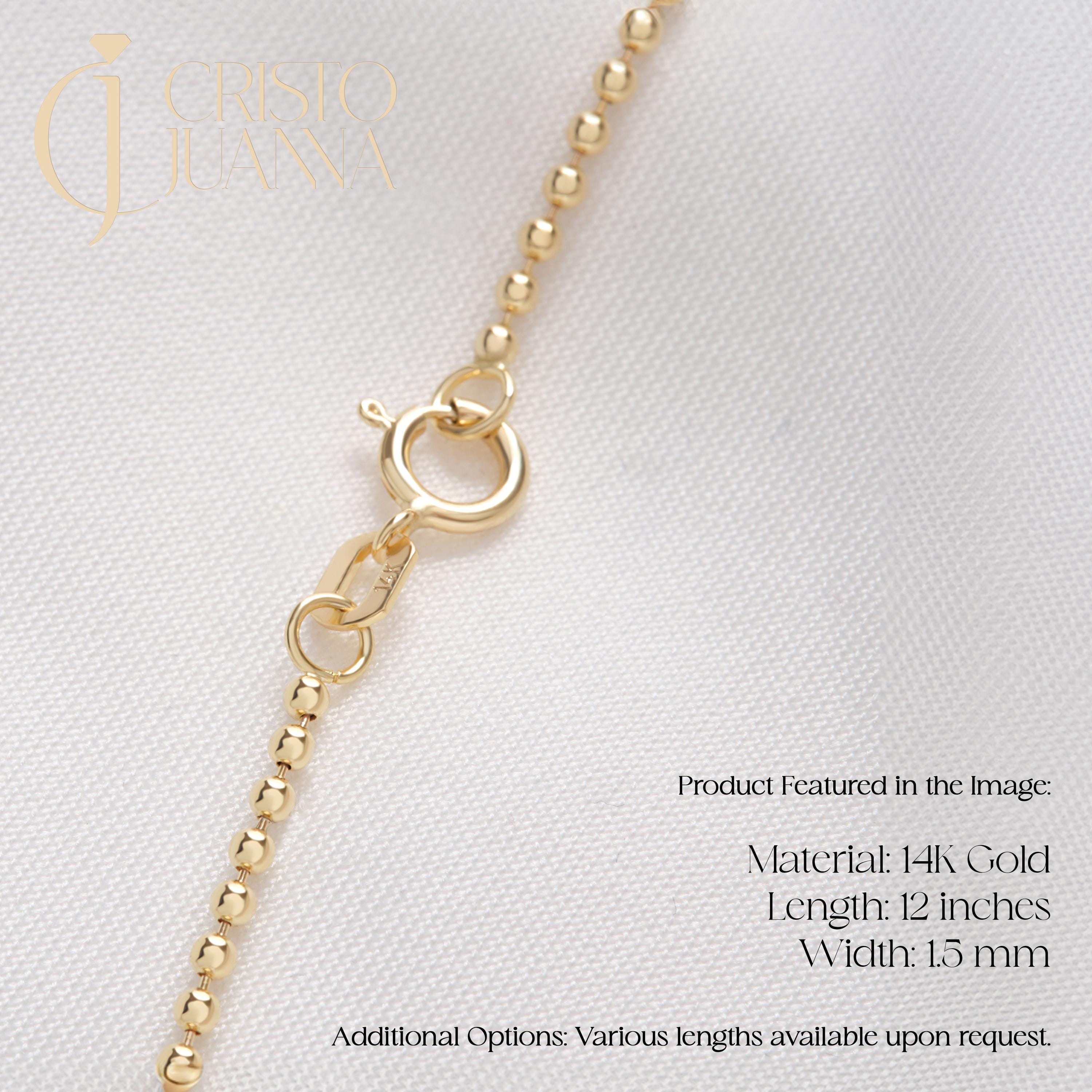 Bead Chain Necklace – 14K Solid Gold ✨💛
A timeless beaded chain designed for everyday elegance. This 1.5 mm solid gold bead necklace is perfect for layering with other chains or wearing alone for a minimalist, chic look.
