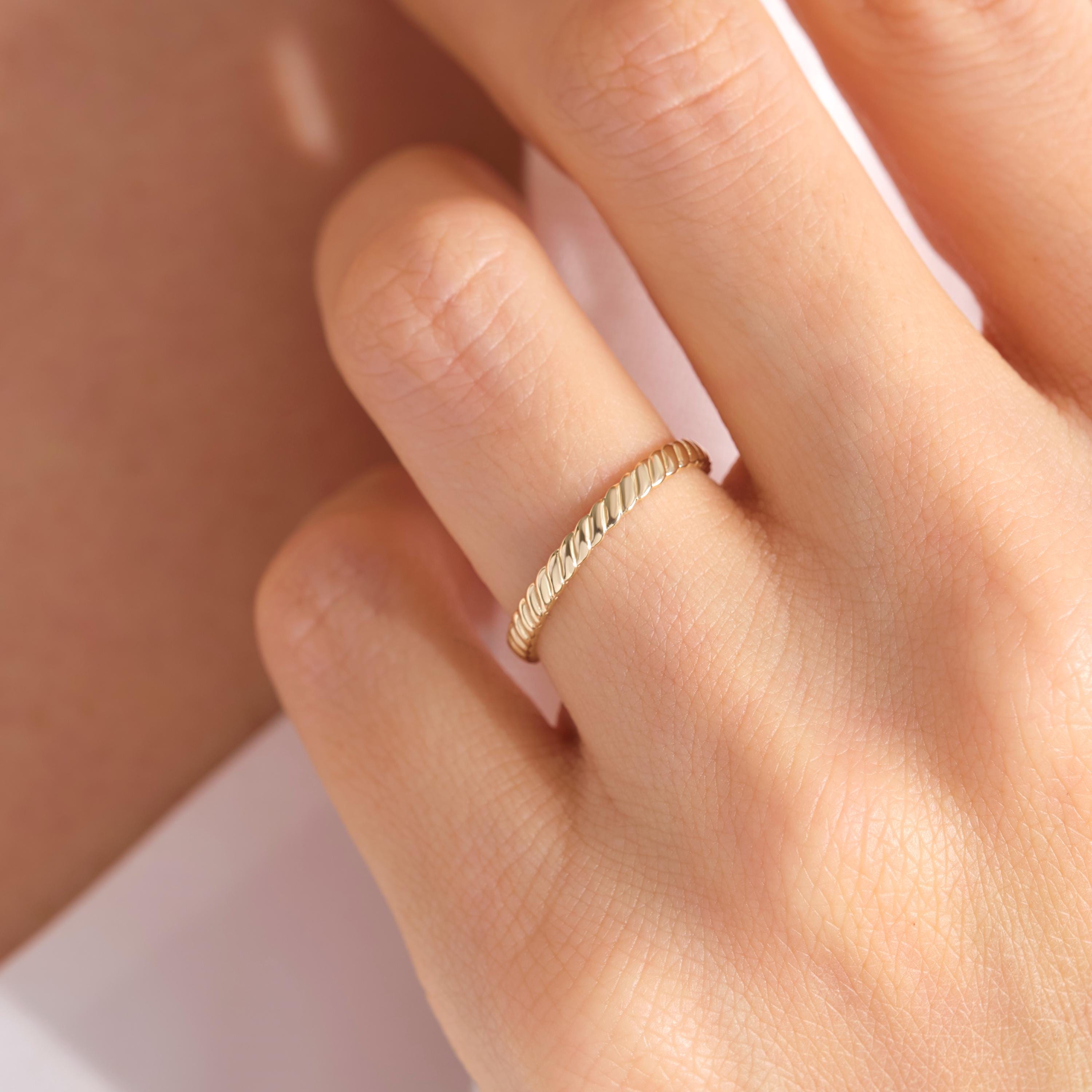 Here is Braided Wedding Band with 14K Solid Gold Full Eternity Twisted Rope Ring. Our Bold 2 mm Engagement Ring for Women known as a Matching Thick Stacking Ring!