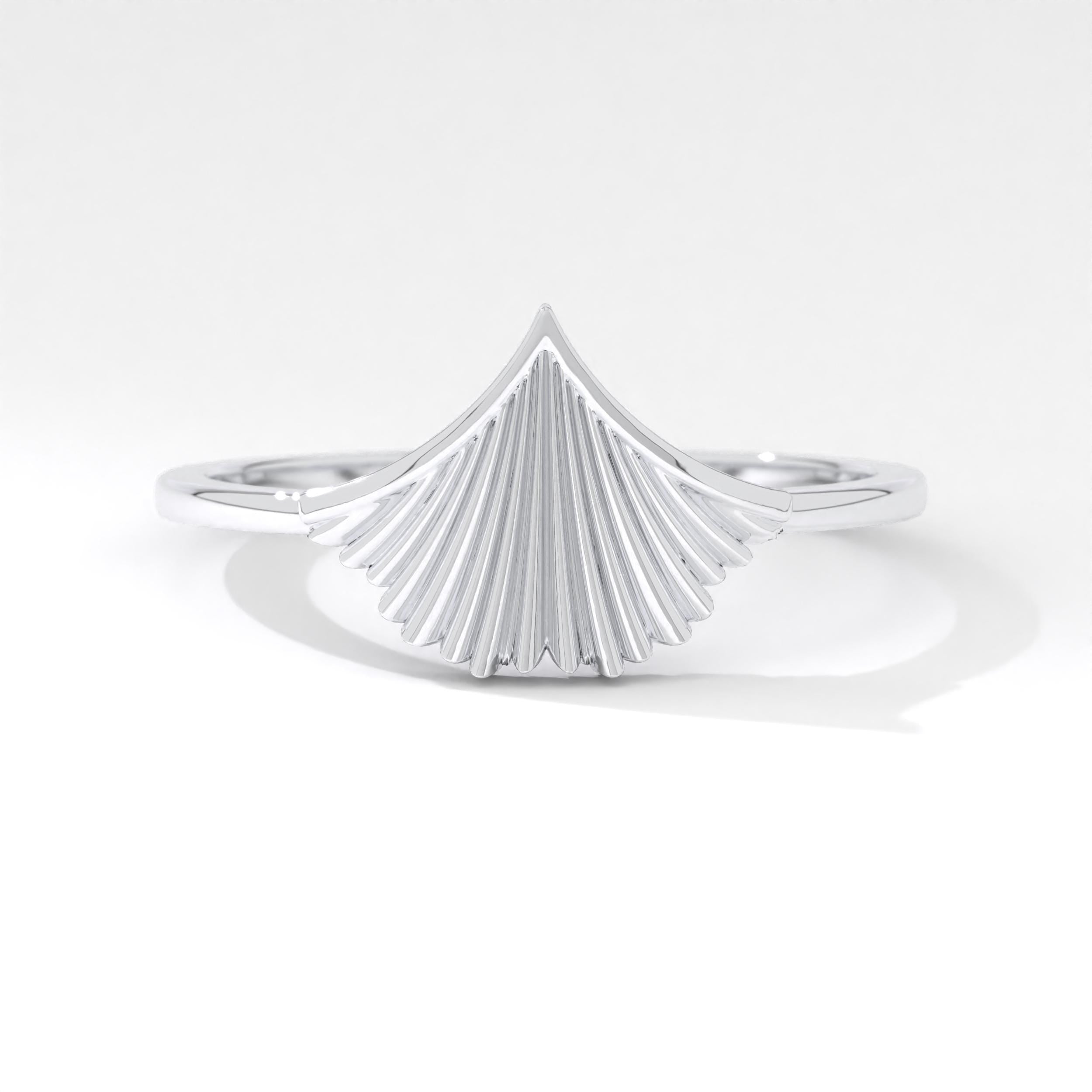 14K Gold Scallop Shell Ring: Dainty Chevron Ocean Jewelry