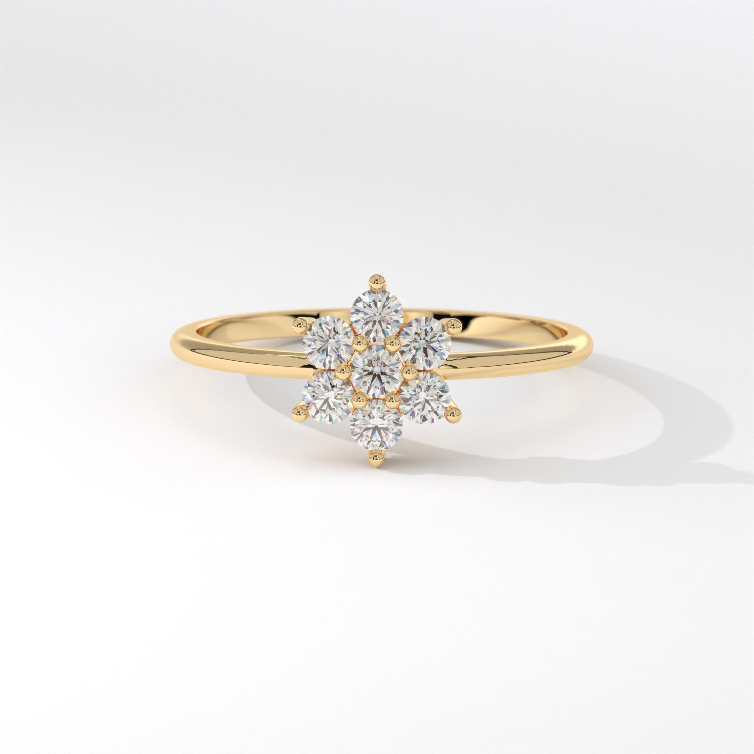 Daisy Diamond Engagement Ring 14K Solid Gold, Floral Flower Diamond Wedding Ring, Snowflake Winter Ring Women Nature Inspired Gift
