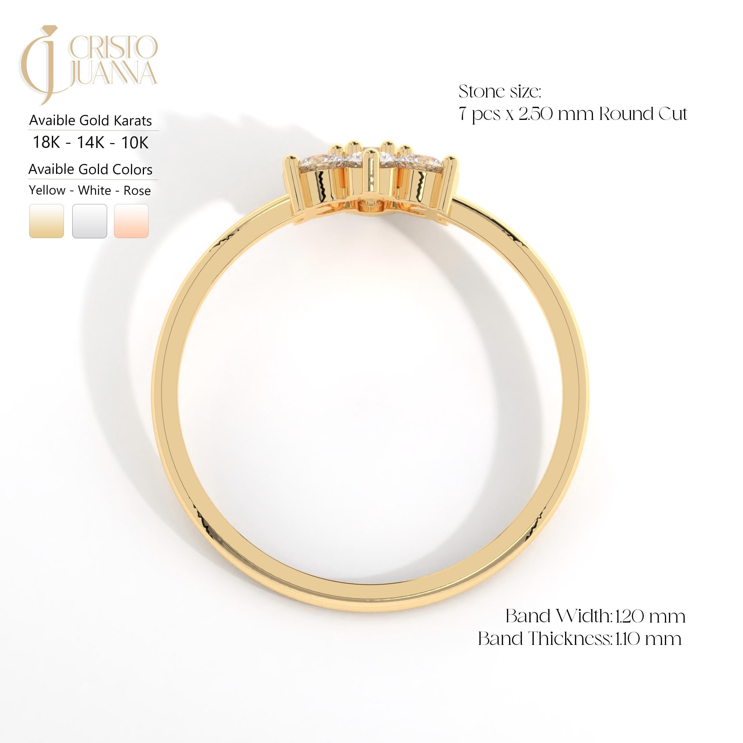 Daisy Diamond Engagement Ring 14K Solid Gold, Floral Flower Diamond Wedding Ring, Snowflake Winter Ring Women Nature Inspired Gift