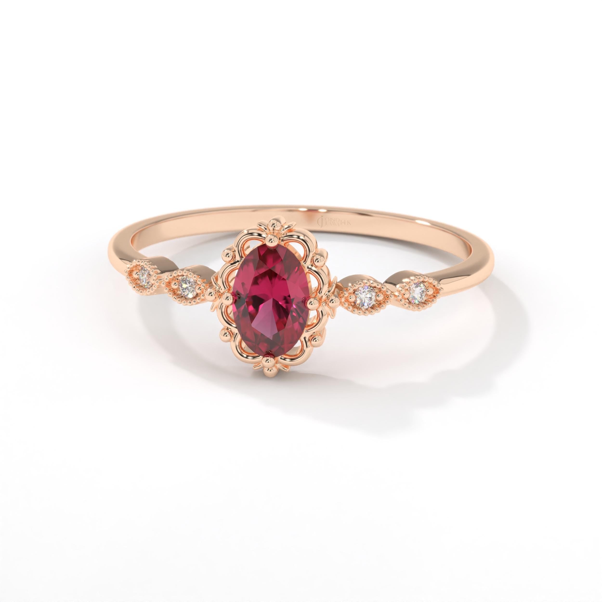 We combined Ruby Diamond Engagement Ring with premium Custom Oval Birthstone Moissanite Wedding Ring and created Luxury 10K 14K 18K Gold Cz Ring for bride! This Rubies Gemstone Ring can be customize with her gemstone depend on her birthmonth!