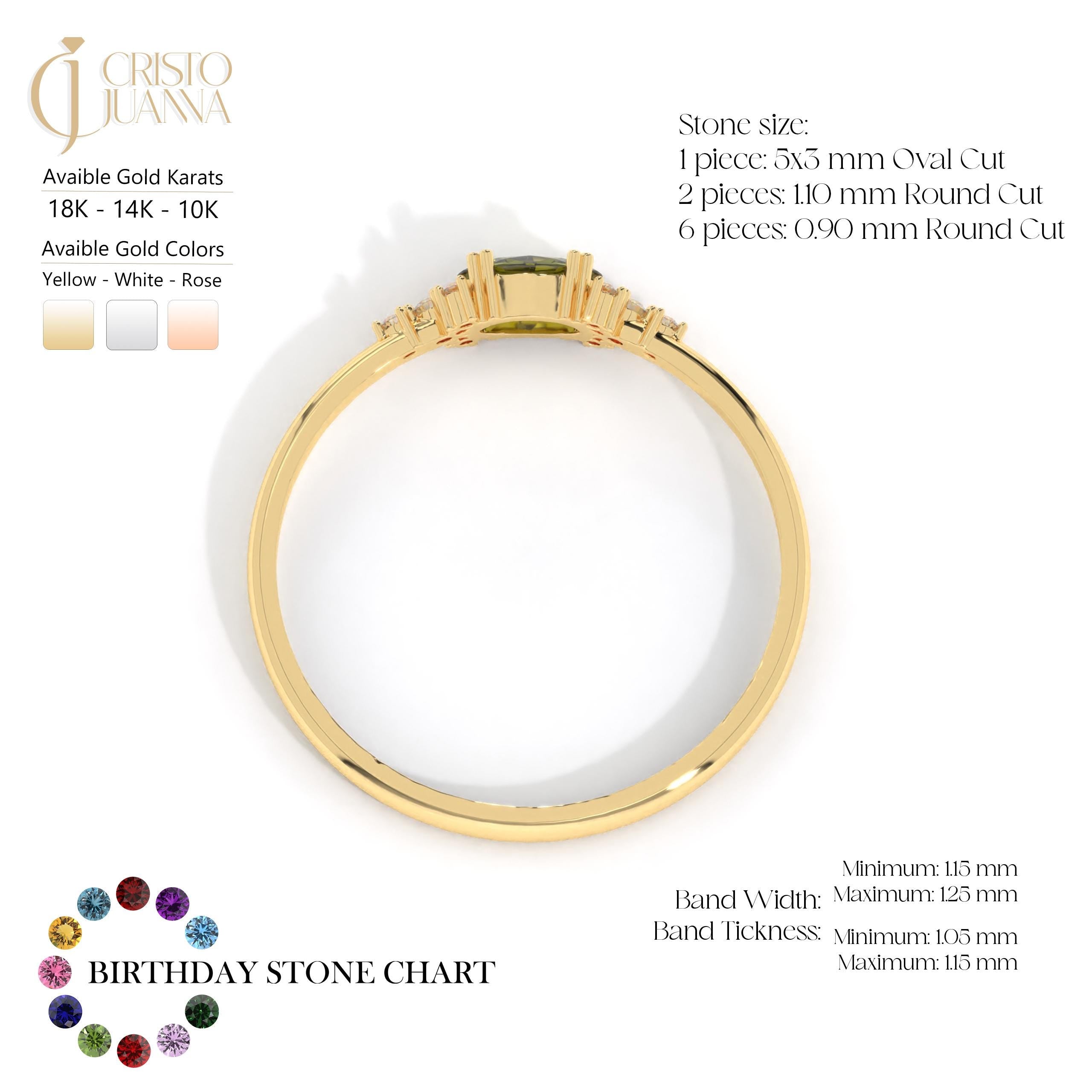 14K Gold Peridot Diamond Ring – Dainty Oval Birthstone Stacking Band 💚✨
Celebrate elegance and meaning with this handcrafted gold peridot ring, featuring a vibrant natural oval peridot and sparkling diamond or moissanite accents. Designed to be worn solo or as part of a dainty stacking ring set, this gemstone band radiates warmth, light, and timeless charm.