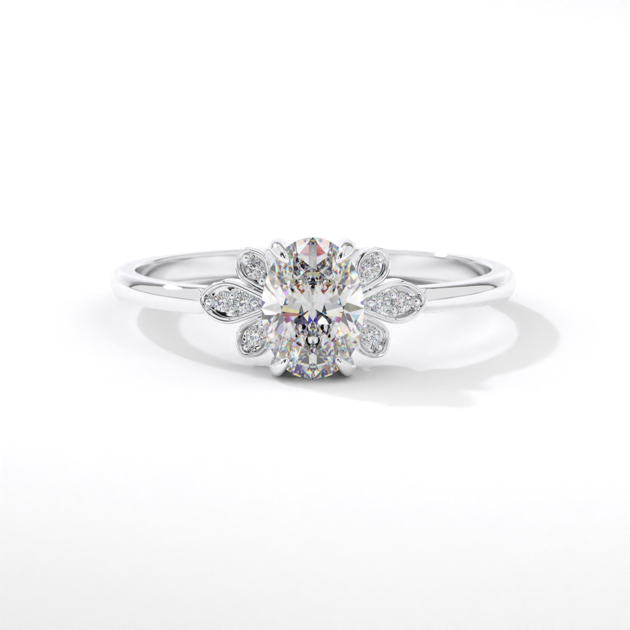 Oval Diamond 1ct Engagement Ring – 14K Solid Gold Band 💎✨
Timeless and radiant, this oval diamond engagement ring embodies elegance in its purest form. Featuring a 1 carat moissanite center stone with delicate side accents, it shines with sophistication and grace — perfect for modern romantics who love vintage-inspired details.