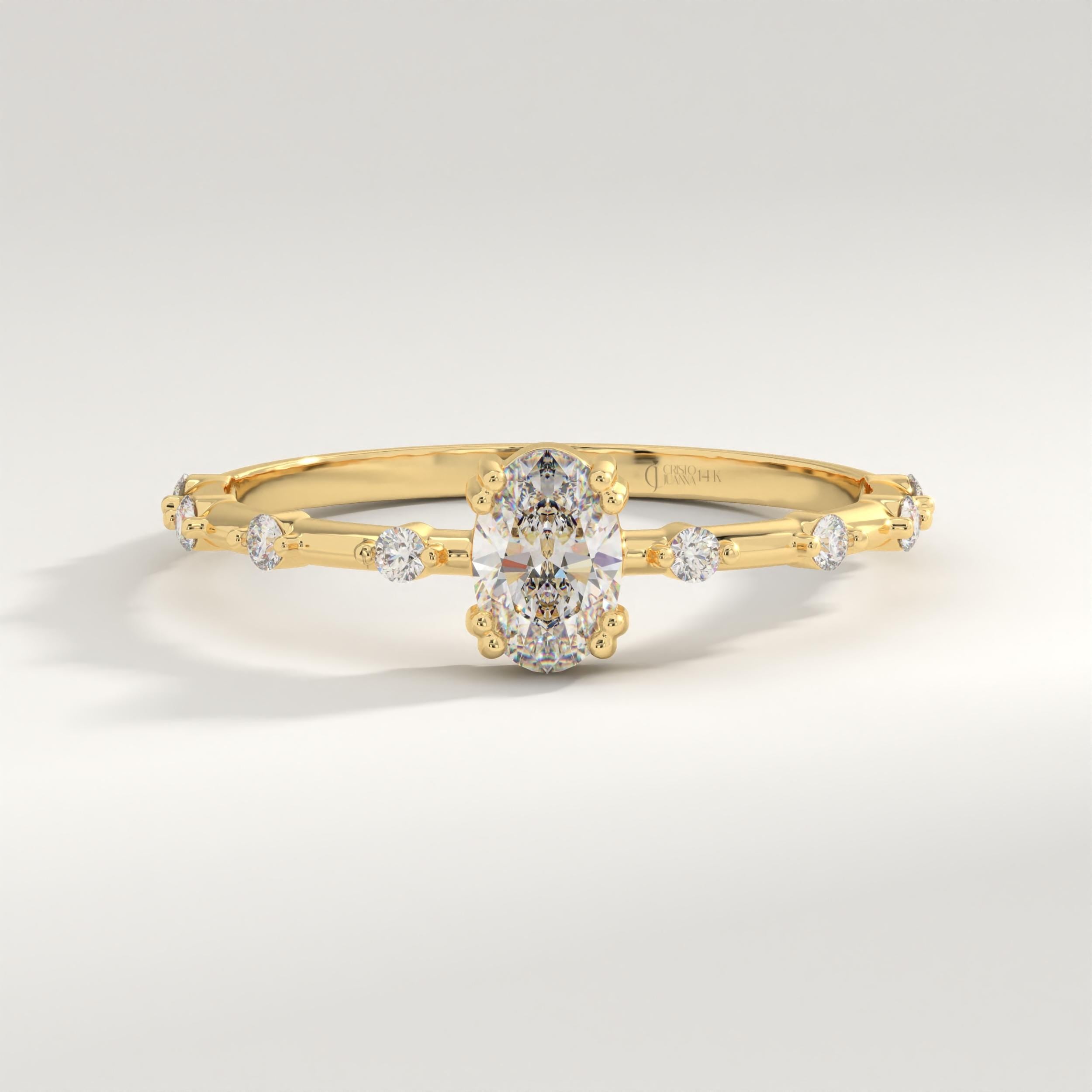 Oval Diamond Engagement Ring – 14K Solid Gold Art Deco Band 💍✨
Timeless elegance meets handcrafted beauty in this Oval Diamond Engagement Ring, designed in a vintage-inspired Art Deco style. Featuring a brilliant 6x4 mm oval-cut diamond (or moissanite) and delicate side stones, this ring radiates refinement from every angle.