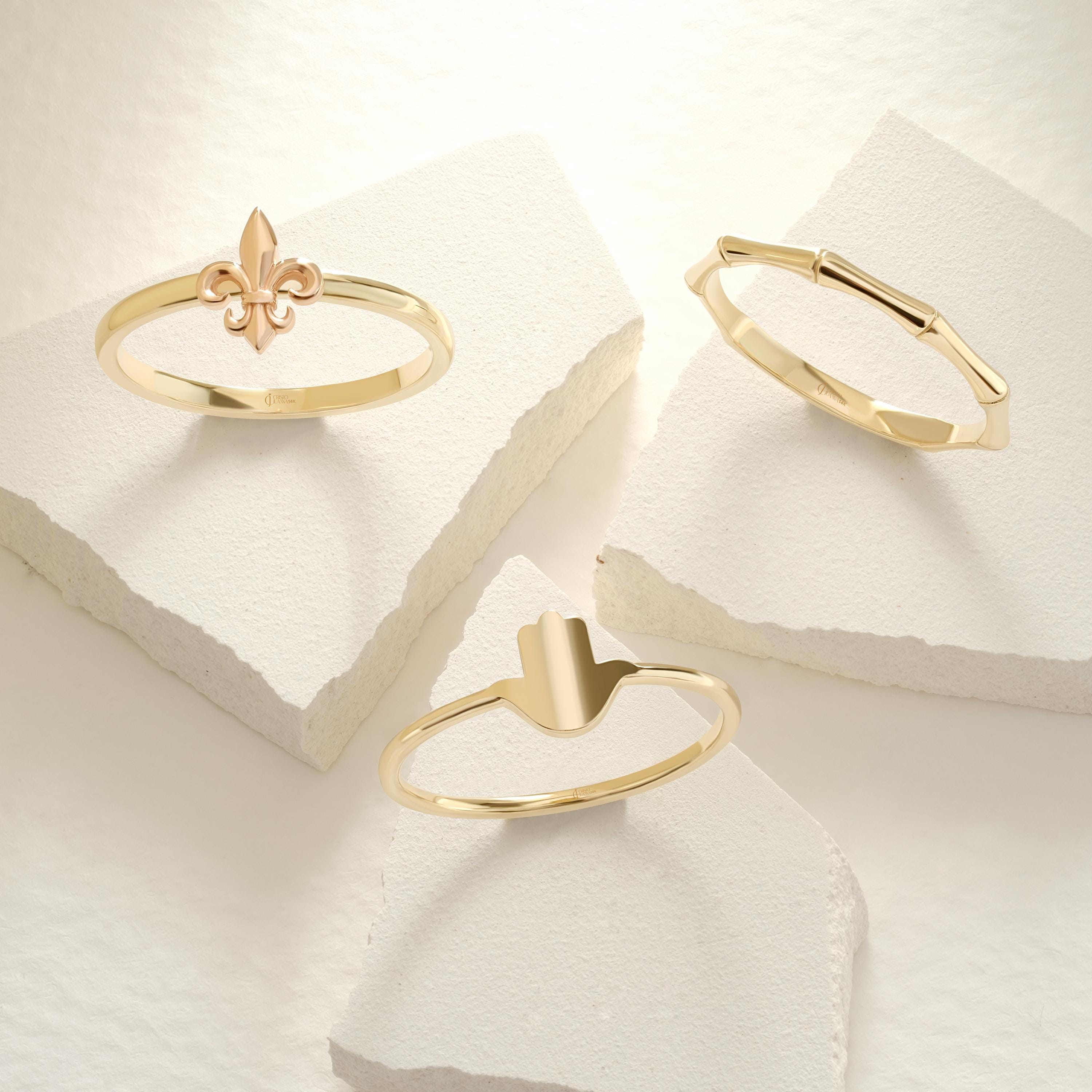 Elegant and nature-inspired bamboo ring gold 14K design, perfect for stacking or gifting. This gold stackable ring features a delicate texture, making it a stylish dainty boho ring 10K option. A true designer bamboo ring ideal as a summer jewelry gift or thoughtful ring gift for her. Choose a custom engraved ring for a unique touch. Our bamboo band ring 18K is a handcraft ring gold piece made with care. A meaningful personalized present for her as a birthday or her promise ring.