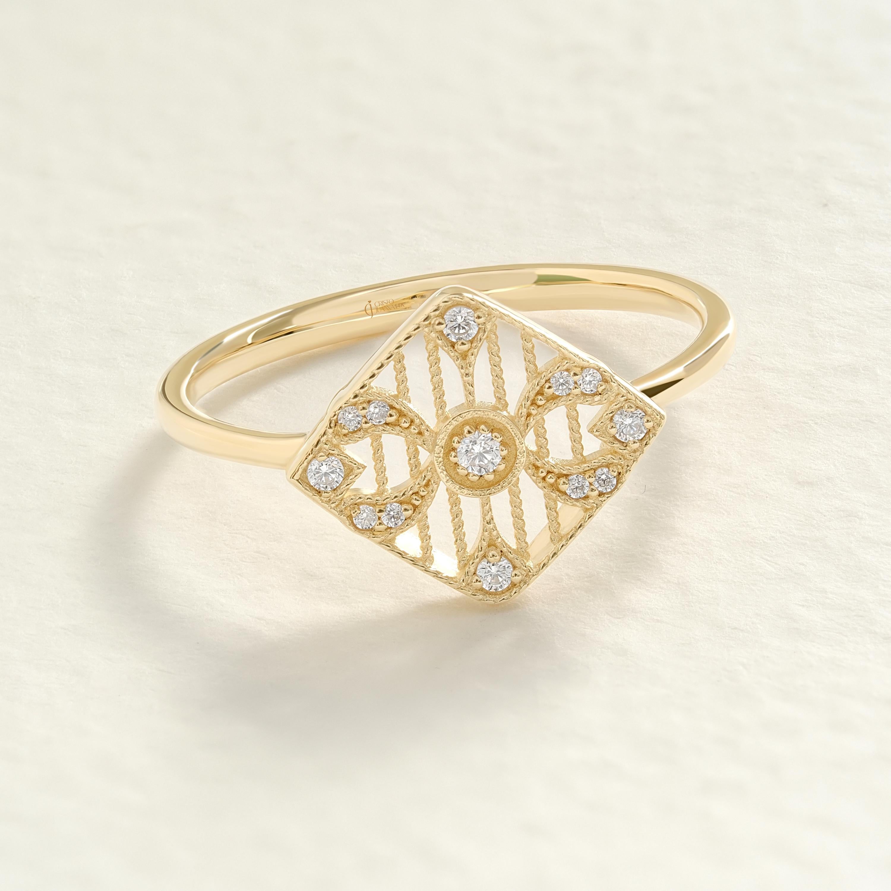 Rhombus Signet Ring – 14K Solid Gold Sun & Moon Open Band 💫✨
This Rhombus Signet Ring redefines modern minimalism with celestial charm. Designed in a unique geometric kite shape, it features delicate diamond accents that capture the balance of sun and moon energy — symbolizing harmony, transformation, and inner strength.