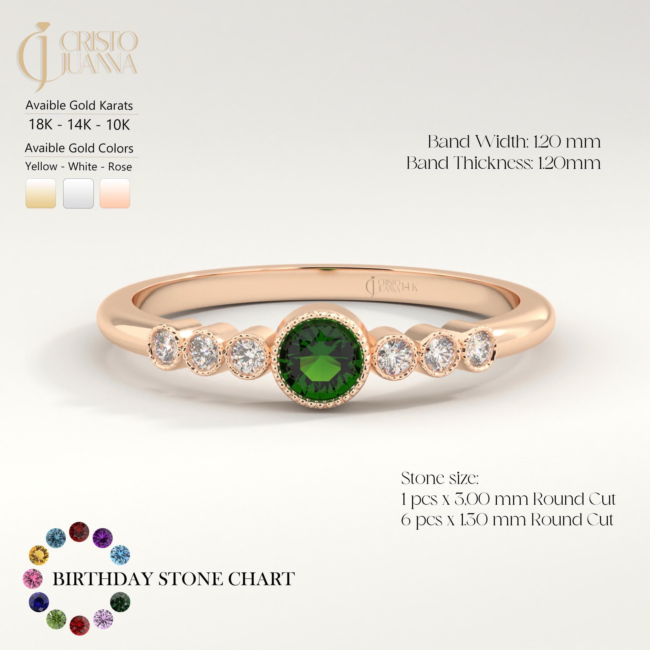 Celebrate life's milestones with this mini birthstone 14K ring — a dainty emerald ring crafted for meaningful moments. Featuring green gemstone rings and side diamond rings, it radiates timeless elegance. Perfect as an art deco gift summer piece, a promise solid gold token, or a custom birth month treasure.