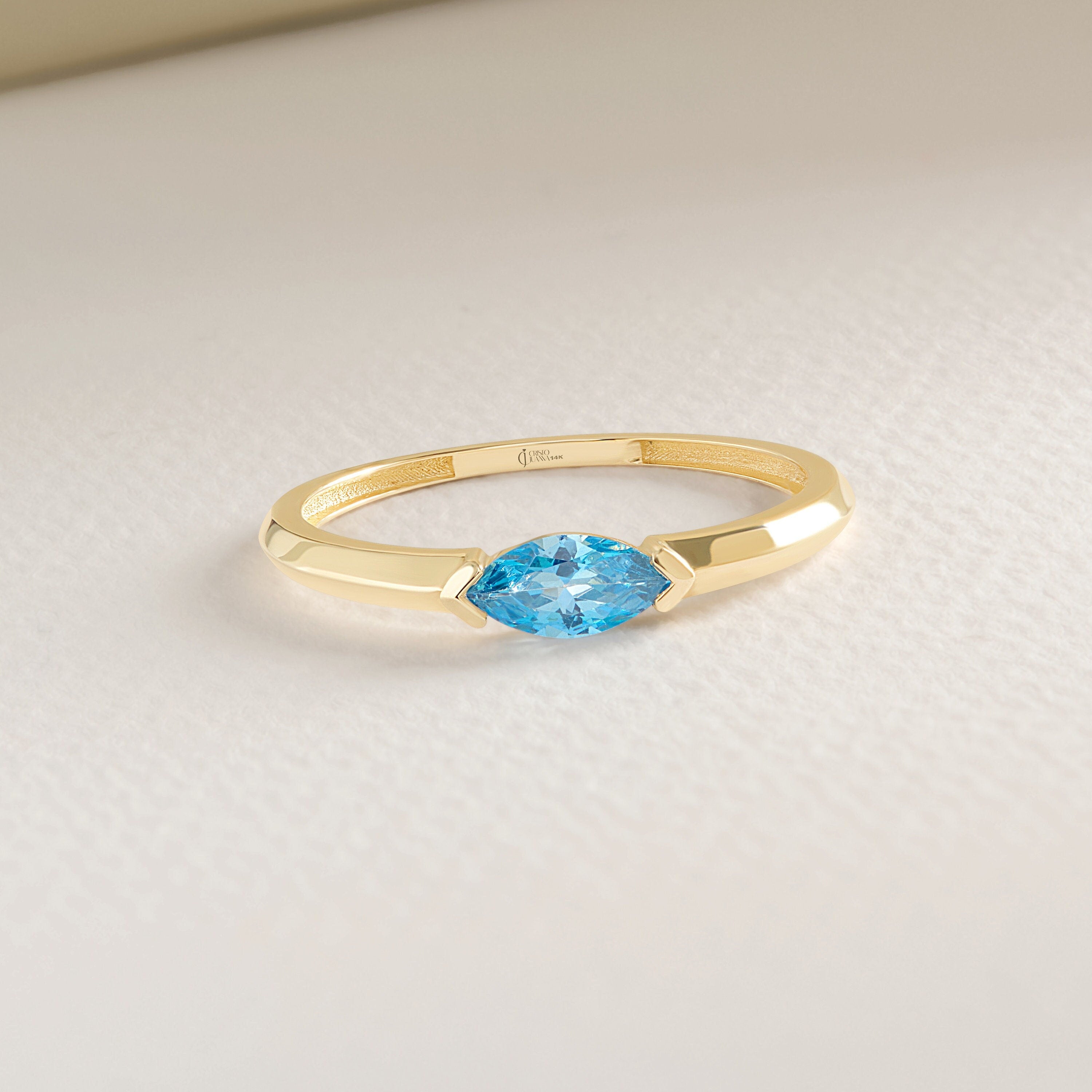 Here is Marquise Blue Topaz Ring for Women! This Pretty Custom Birthstone Ring will be perfect matches as a other blue person gift 14K. With 10K 14K 18K Gold Blue Gemstone Ring is best balance of minimalism.