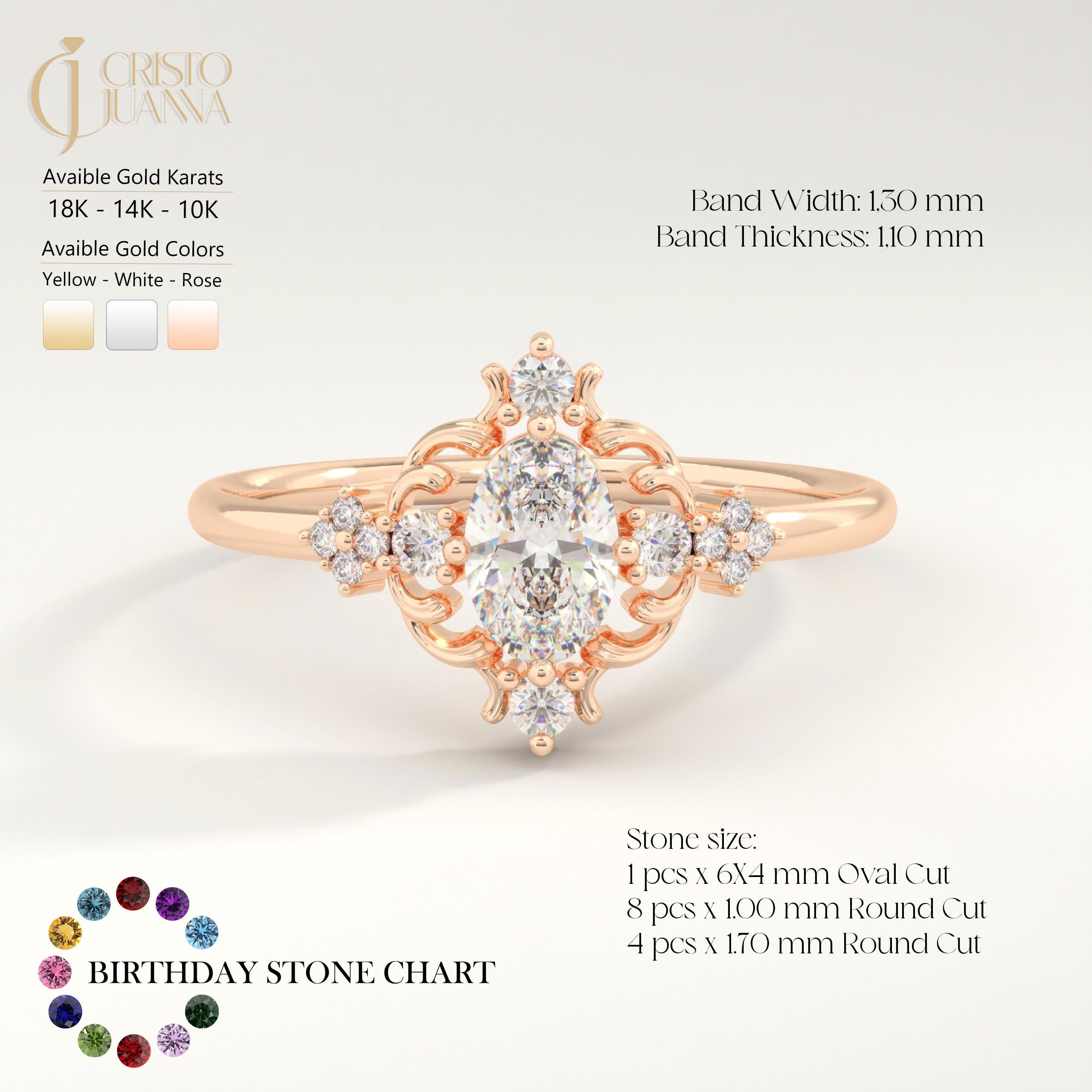 Oval Diamond Engagement Ring – 10K / 14K / 18K Solid Gold ✨💍
A timeless piece that blends vintage charm with modern elegance. Featuring a sparkling 6x4 mm oval-cut diamond (or moissanite) surrounded by delicate side stones, this ring makes a stunning choice for engagements, anniversaries, or milestone moments. 💎