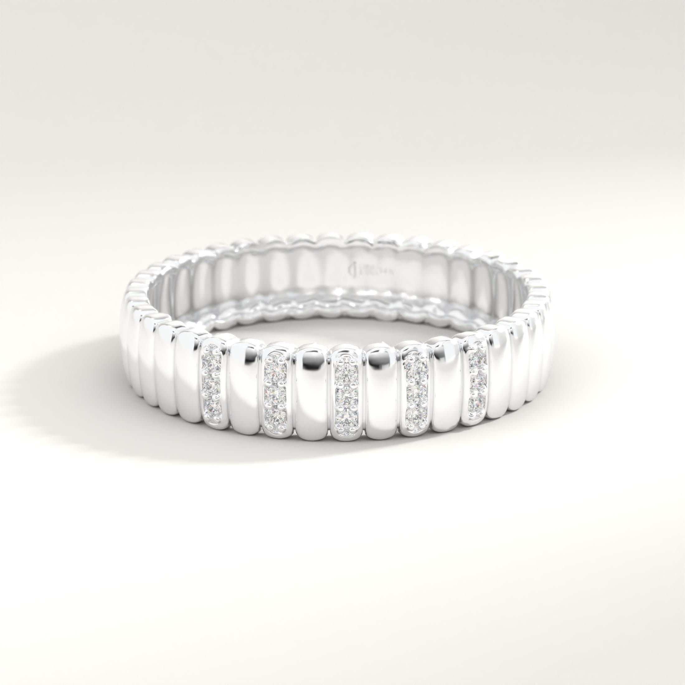 Ribbed Pave Diamond Wedding Band – 10K / 14K / 18K Solid Gold 💎🔥
A bold and beautiful designer ring with ribbed texture and tiny pave-set diamonds. Featuring a thick, tapered band in a luxurious cigar-style silhouette, this statement moissanite piece blends strength with sparkle. Perfect for modern brides, fashion-forward engagements, or stacking with your favorite rings 💫💛