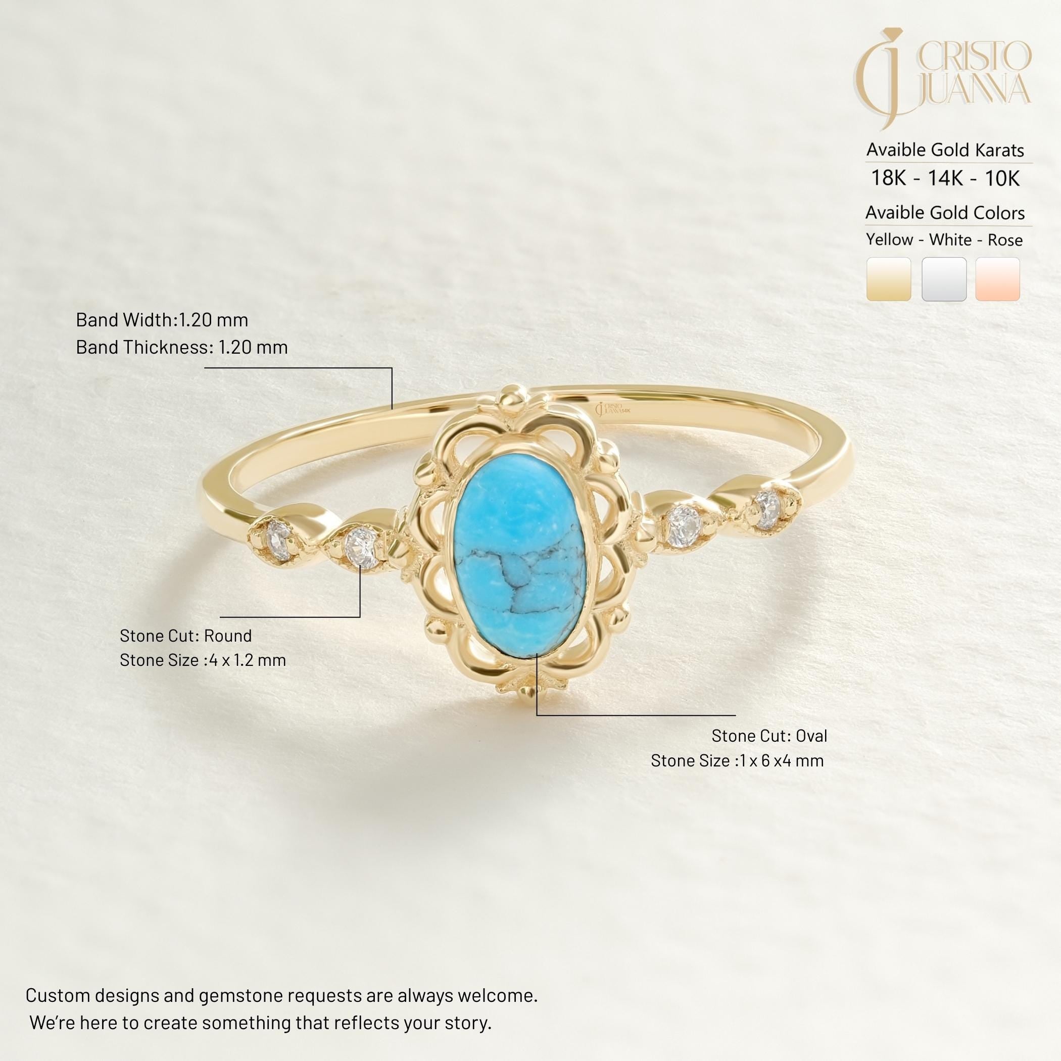 Natural Turquoise Ring – 10K / 14K / 18K Solid Gold 💎🌊
A genuine turquoise engagement and wedding band with sparkling side diamonds. Designed in an Art Deco vintage style, this solid gold ring is perfect for women who love unique and meaningful gemstone jewelry.