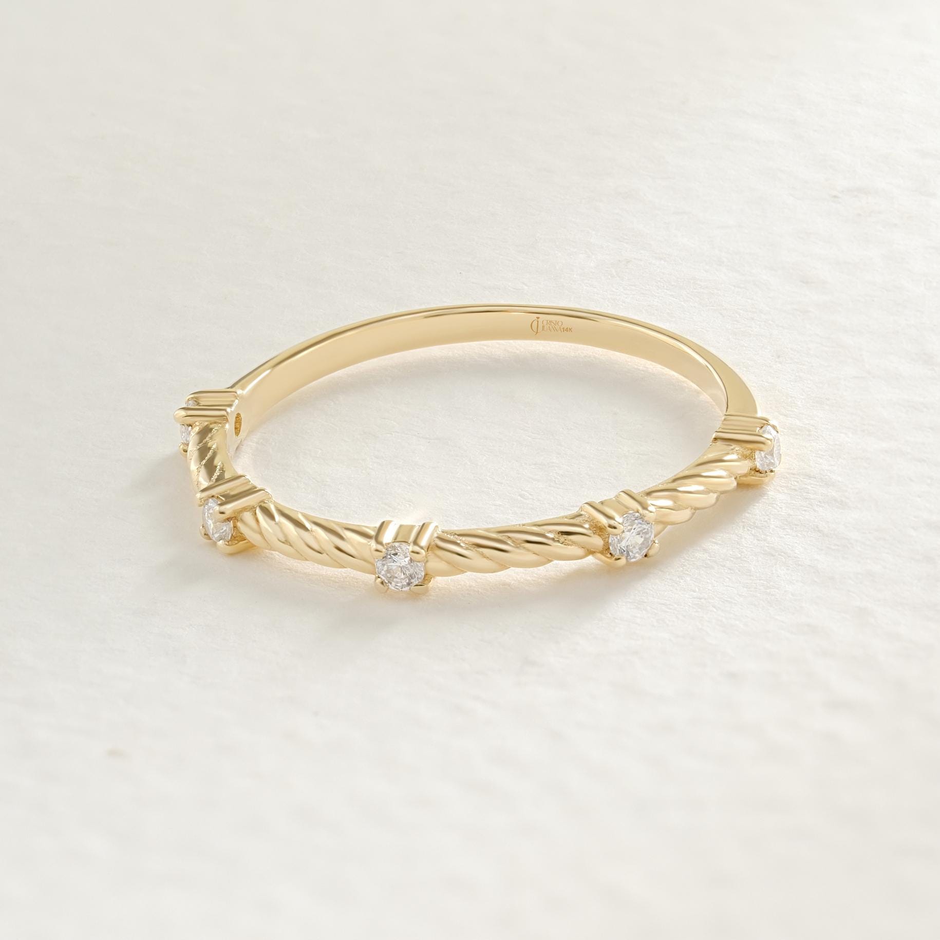Dainty Braided Diamond Half Eternity Ring – 14K Solid Gold ✨💎
A timeless braided band with five sparkling diamonds, this delicate half eternity ring is perfect for stacking or wearing solo. Designed for women who love elegance and minimalism, it makes a meaningful engagement, wedding, or anniversary ring