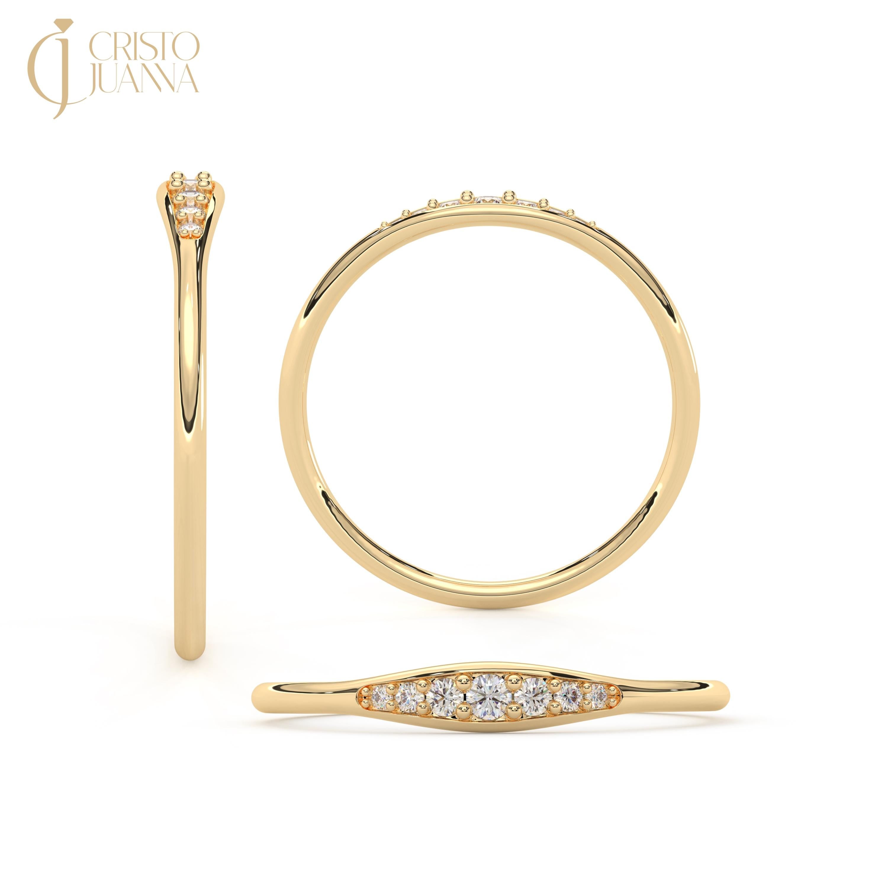 Dainty 14k Solid Gold Diamond Band Ring: Minimalist Moissanite Wedding Band, Mini Diamonds Engagement Rings