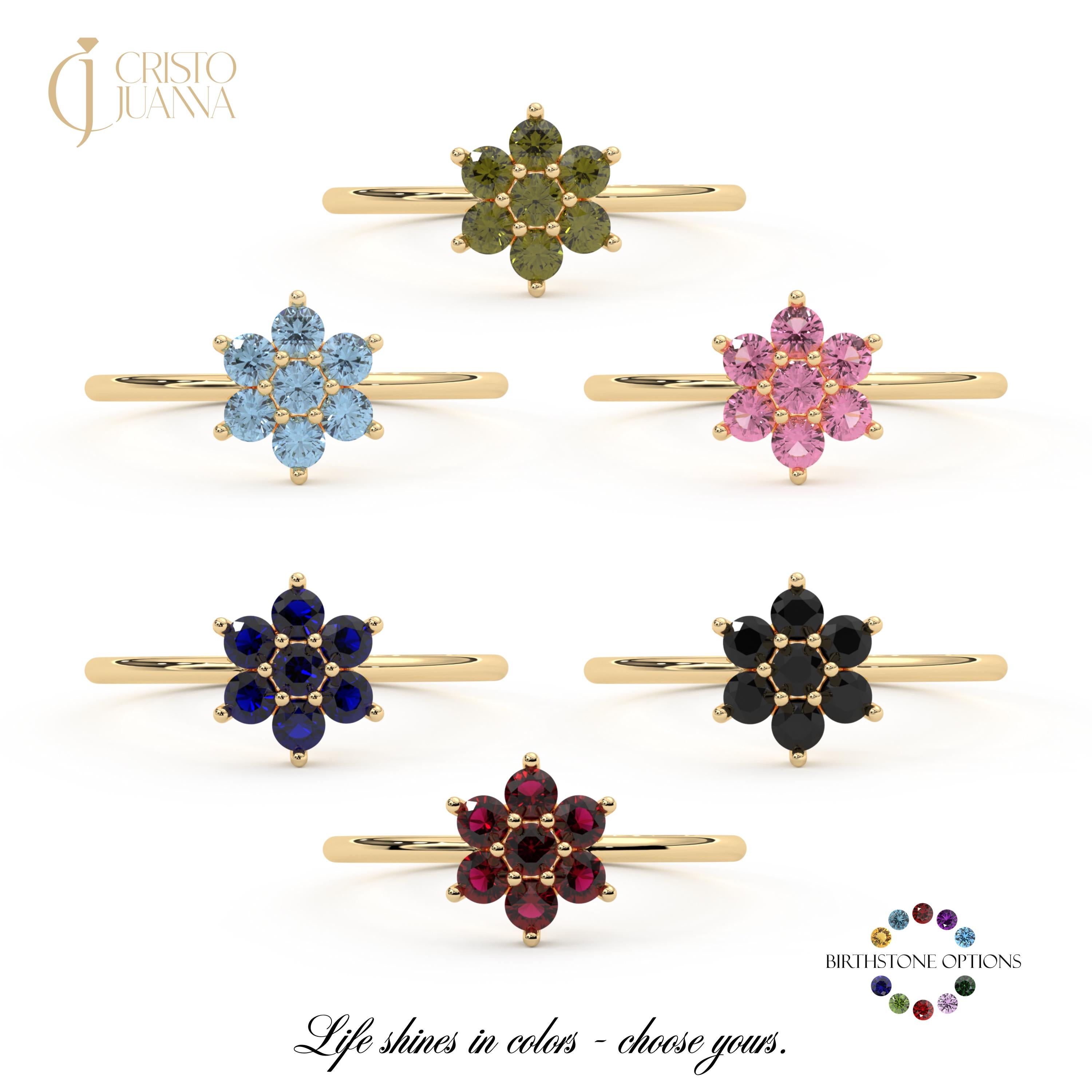 Daisy Diamond Engagement Ring 14K Solid Gold, Floral Flower Diamond Wedding Ring, Snowflake Winter Ring Women Nature Inspired Gift