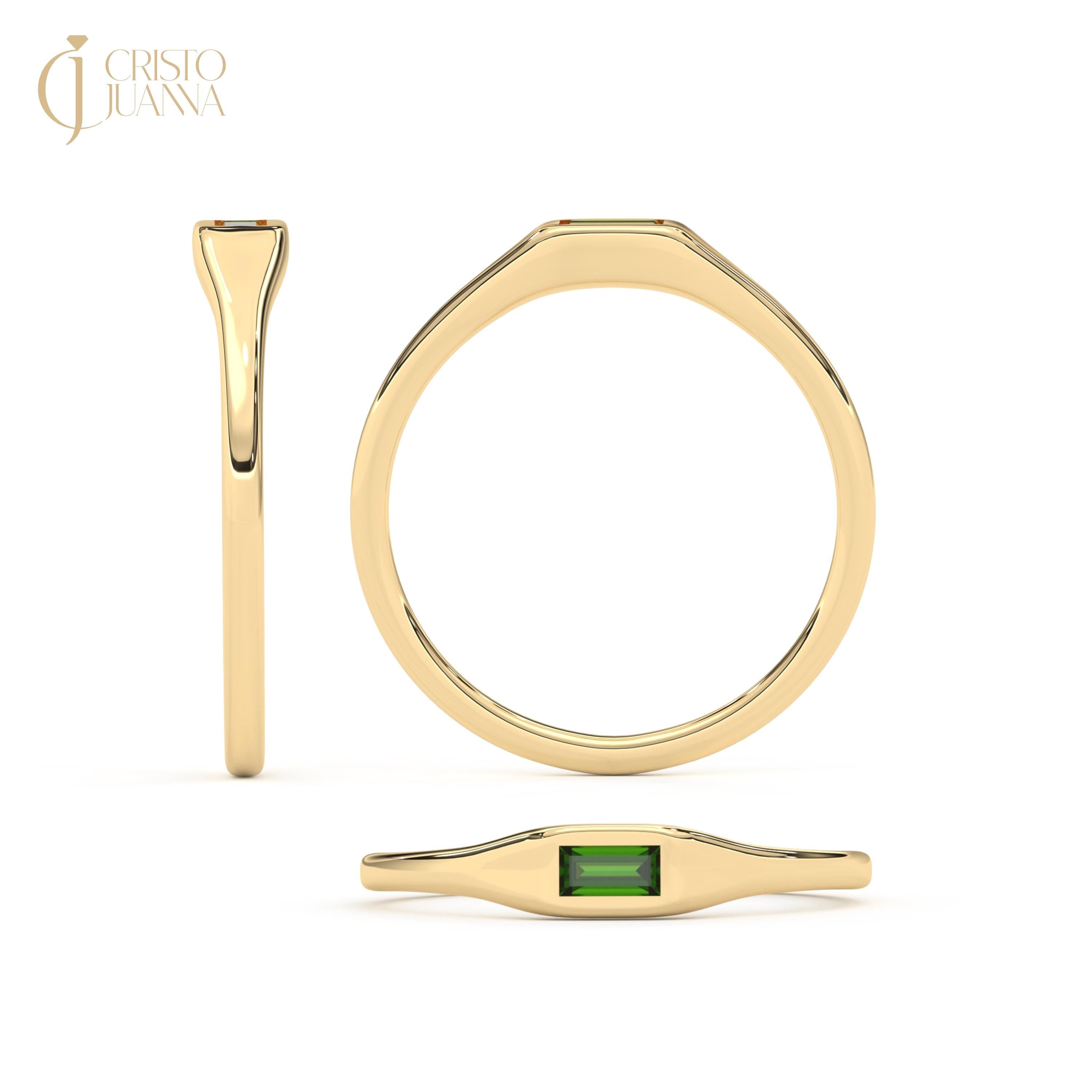 Baguette Emerald Ring 10K 14K 18K Solid Gold, 6x4 mm Emerald Green Ring Solo Birthstone Ring Women, Bezel Setting Stone Ring Gift