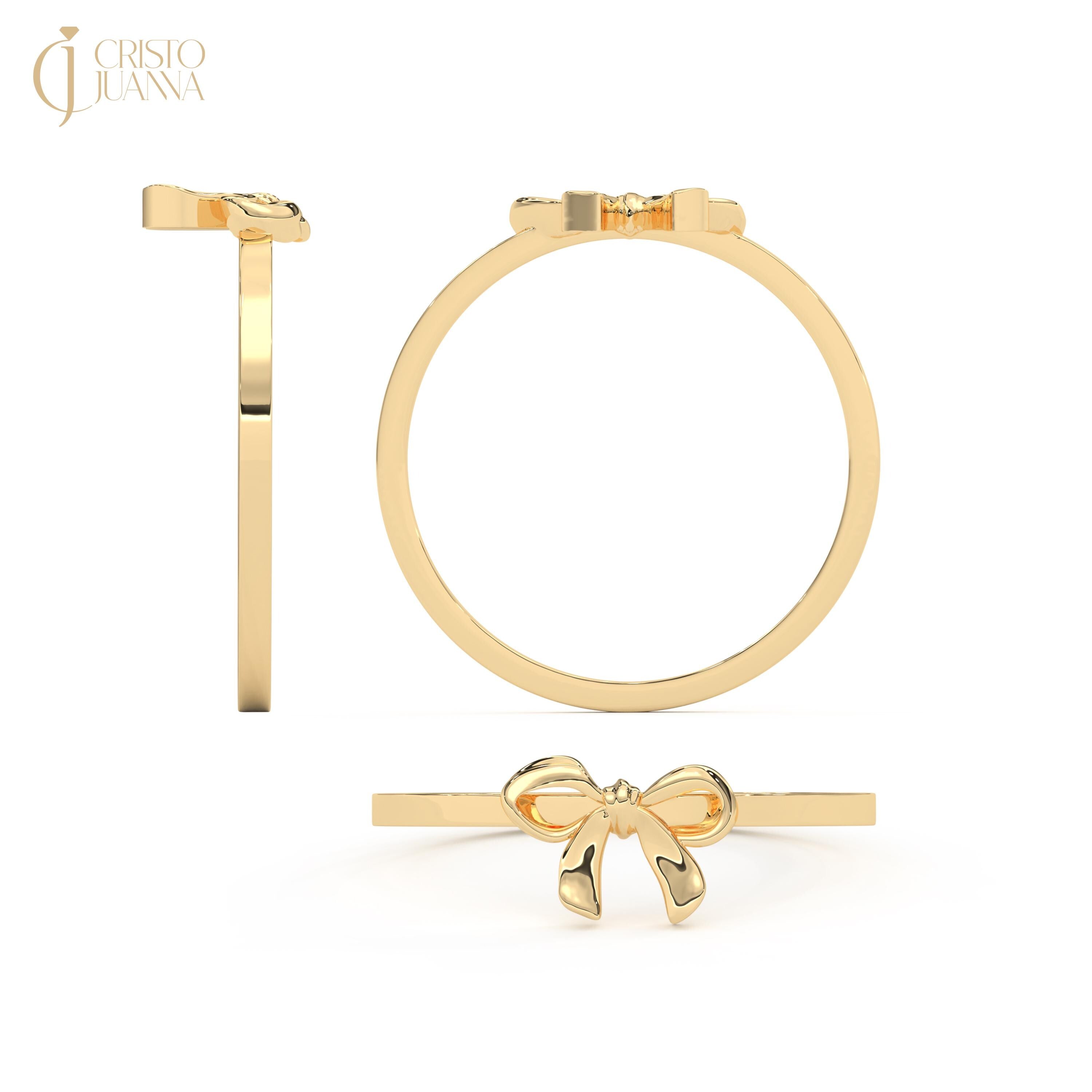 Ribbon Bow 14K Solid Gold Ring Women, Dainty Bowtie Stackable Ring Pretty Little Bowknot Ring Ring, Bow Tie Friendship Bestfriend Ring Gift
