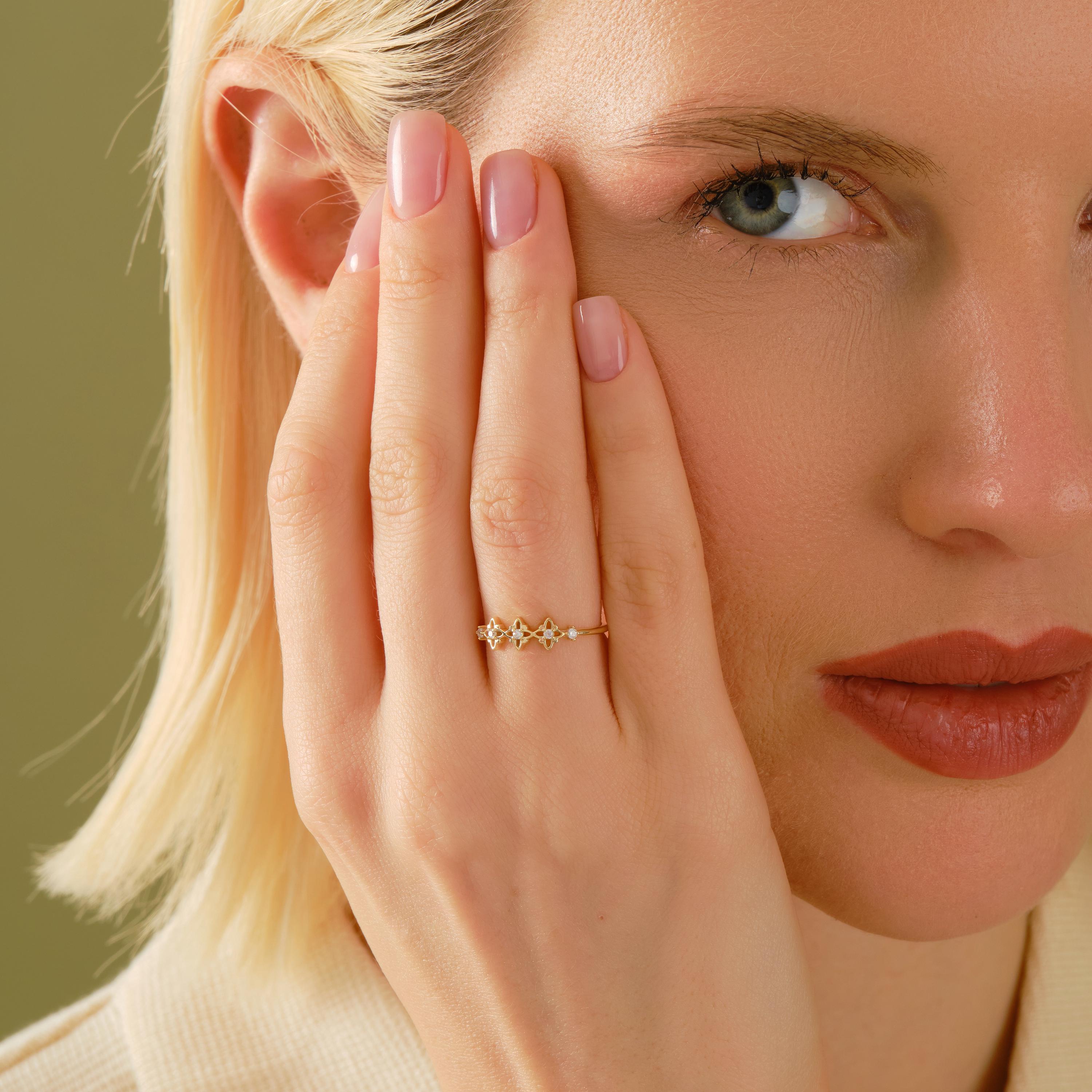 ✝️ Rosary Cross Diamond Ring | 14K Solid Gold Tiny Moissanite Band
Minimal yet deeply meaningful, this Rosary Cross Diamond Ring blends spiritual symbolism with modern elegance. Featuring scattered tiny stones arranged in a delicate cross motif and subtle clover-inspired details, this handcrafted ring is designed for everyday wear and timeless devotion.
