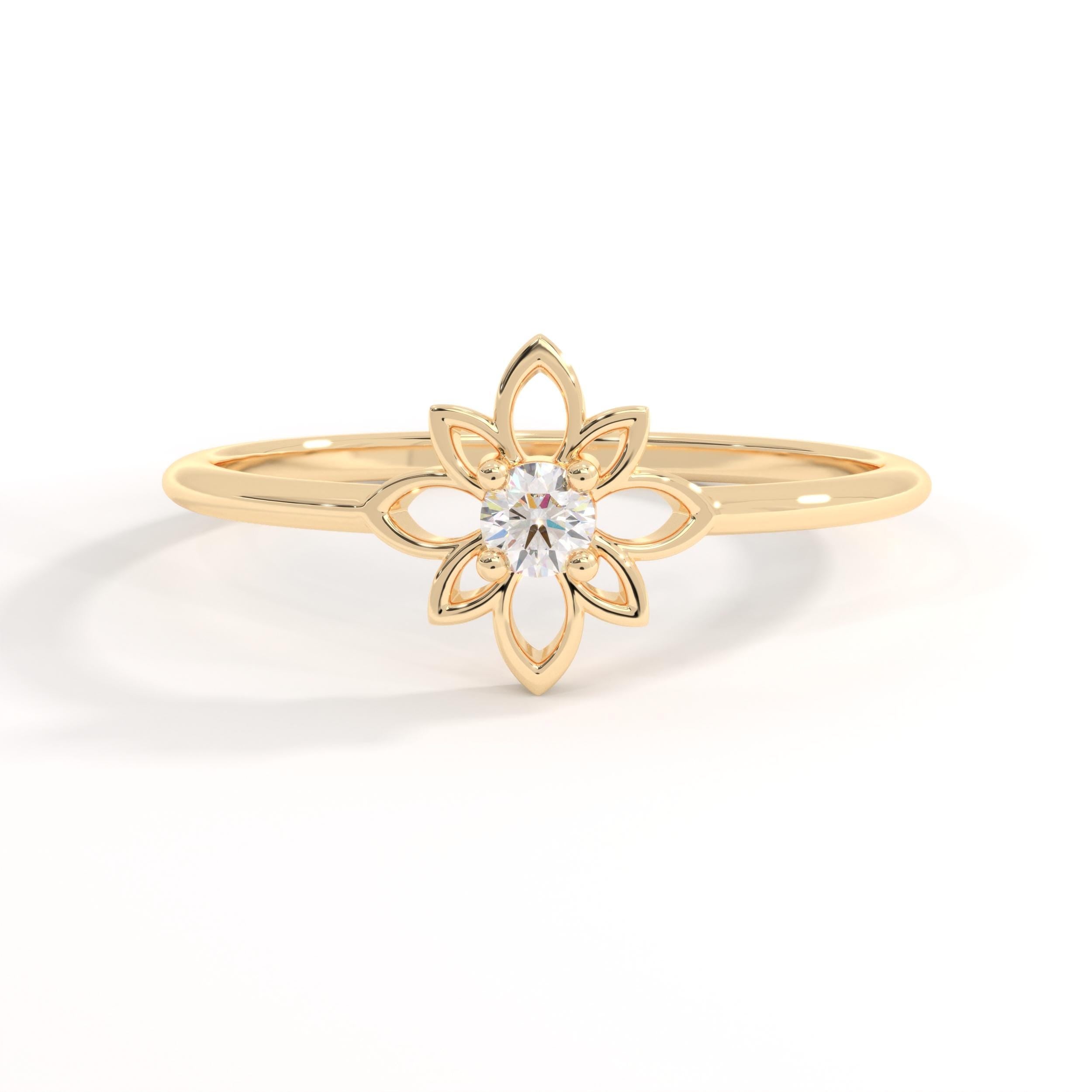 🌼 Diamond Open Daisy Ring | 14K Solid Gold Dainty Floral Stackable Band
Inspired by vintage elegance and the soft beauty of nature, this Diamond Open Daisy Ring features a delicate floral silhouette with a sparkling round stone at its center. Handcrafted in solid gold, this slim and graceful band is designed for effortless everyday wear and easy stacking. Its open daisy motif brings a light, boho charm while maintaining a timeless and feminine appeal.