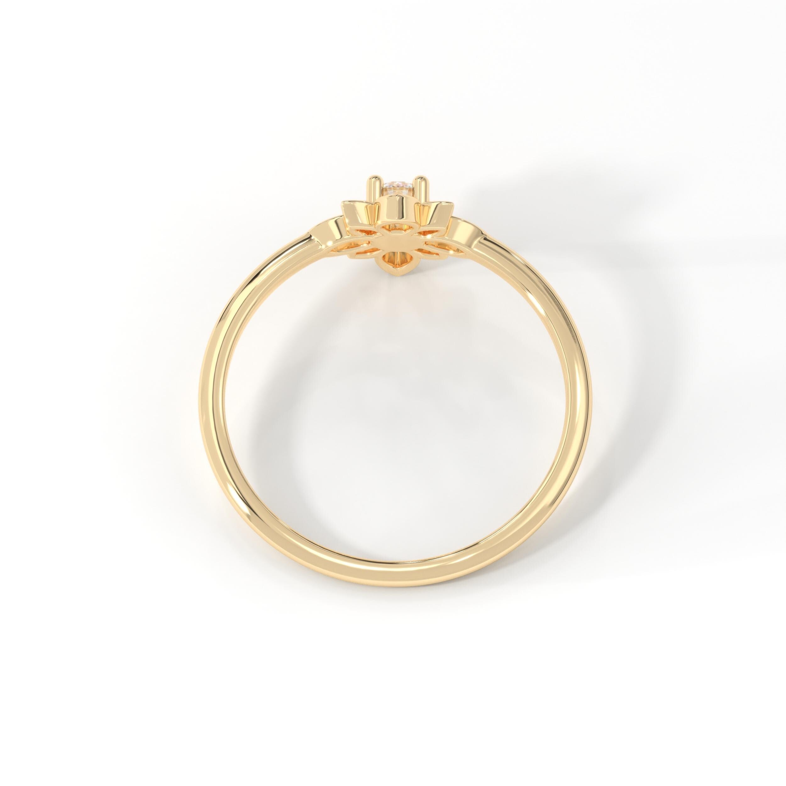 🌼 Diamond Open Daisy Ring | 14K Solid Gold Dainty Floral Stackable Band
Inspired by vintage elegance and the soft beauty of nature, this Diamond Open Daisy Ring features a delicate floral silhouette with a sparkling round stone at its center. Handcrafted in solid gold, this slim and graceful band is designed for effortless everyday wear and easy stacking. Its open daisy motif brings a light, boho charm while maintaining a timeless and feminine appeal.