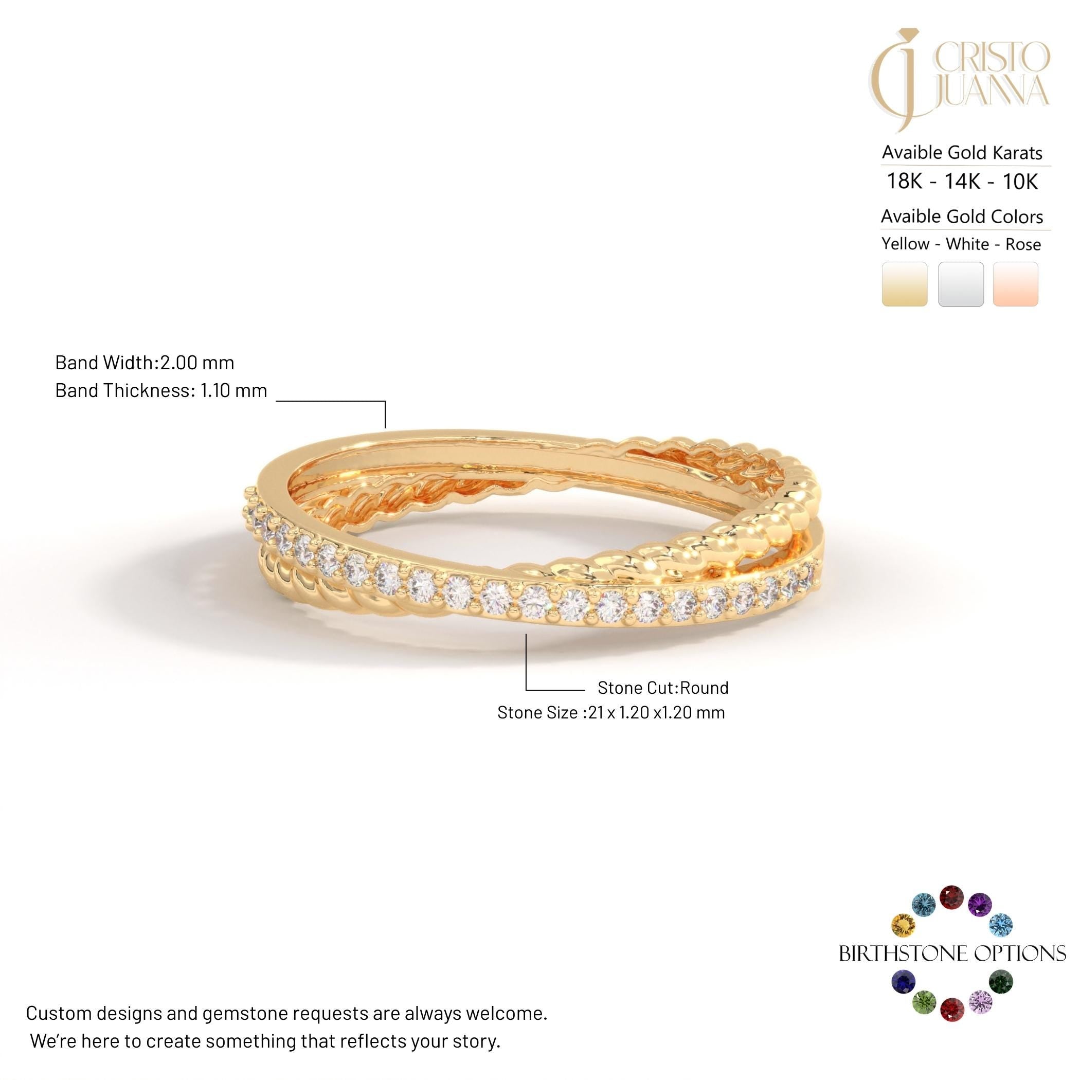 ✨ Criss Cross Diamond Ring | 14K Solid Gold Twisted Rope Band
Modern elegance meets timeless craftsmanship in this stunning Criss Cross Diamond Ring. Designed with a graceful X-shaped (criss-cross) silhouette and a textured twisted rope band, this ring blends minimalism with brilliance—perfect for everyday luxury and meaningful moments.