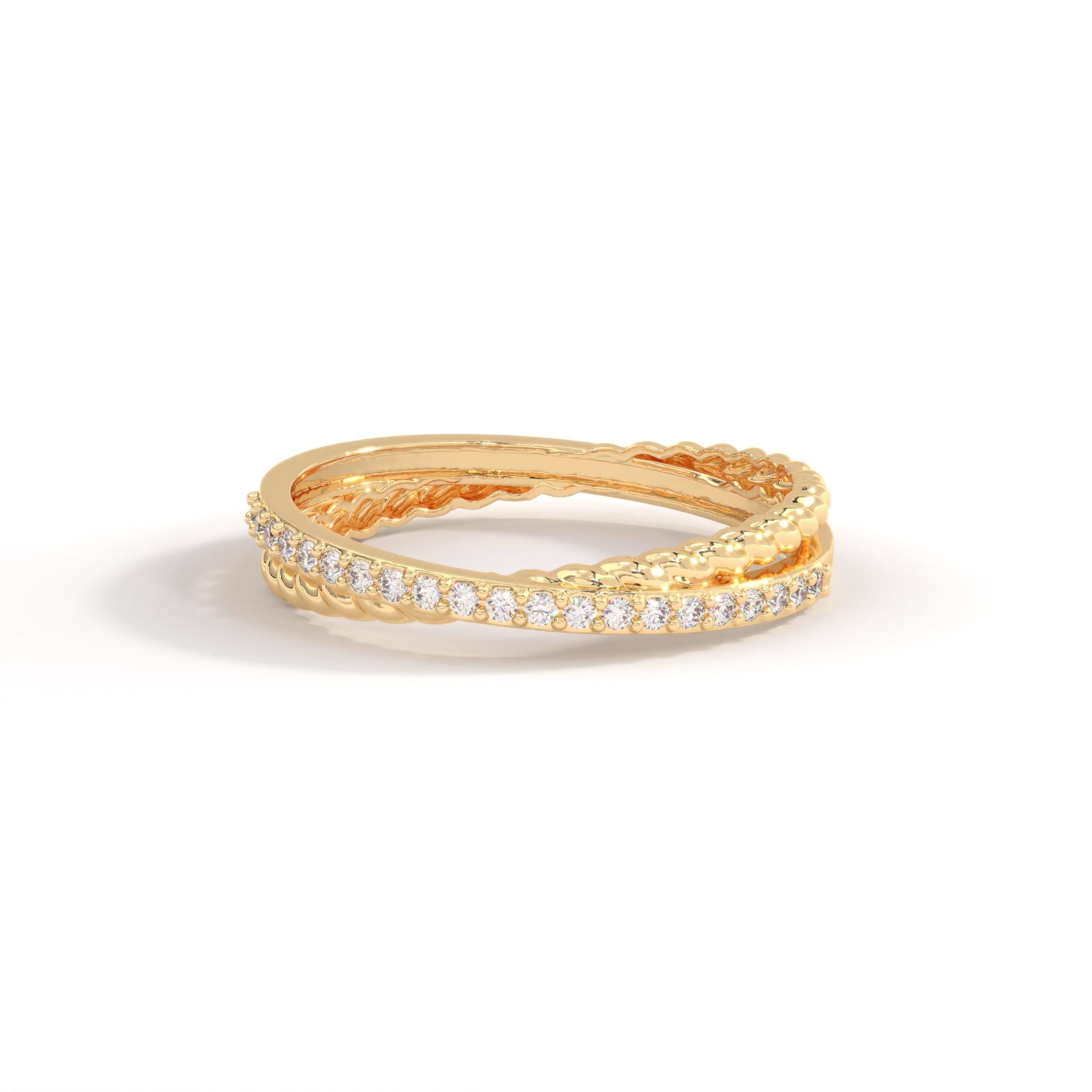 ✨ Criss Cross Diamond Ring | 14K Solid Gold Twisted Rope Band
Modern elegance meets timeless craftsmanship in this stunning Criss Cross Diamond Ring. Designed with a graceful X-shaped (criss-cross) silhouette and a textured twisted rope band, this ring blends minimalism with brilliance—perfect for everyday luxury and meaningful moments.