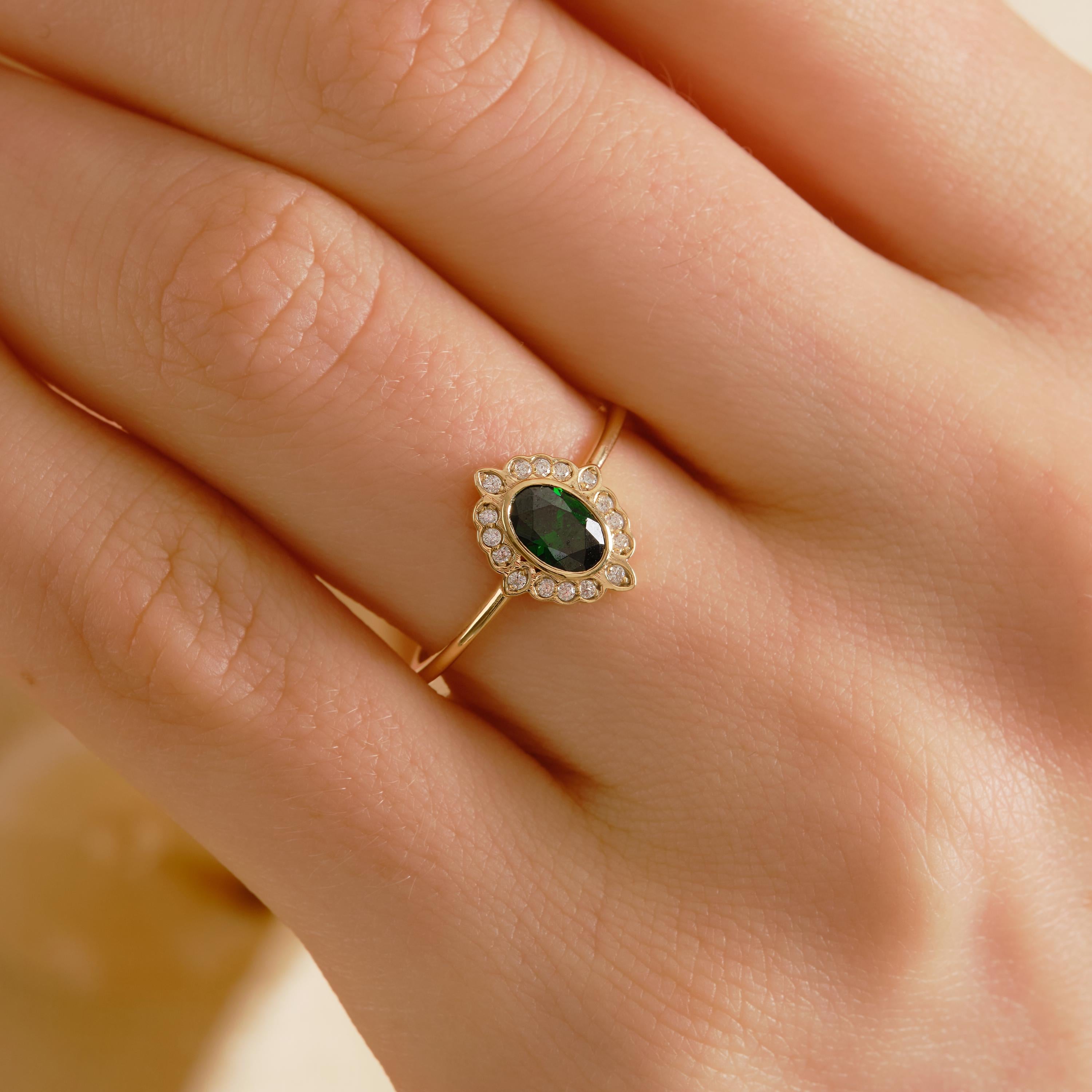14K Solid Gold Peridot Ring, Oval Birthstone Ring with Side Diamond Band, Peridot Green Gemstone Rings for Women