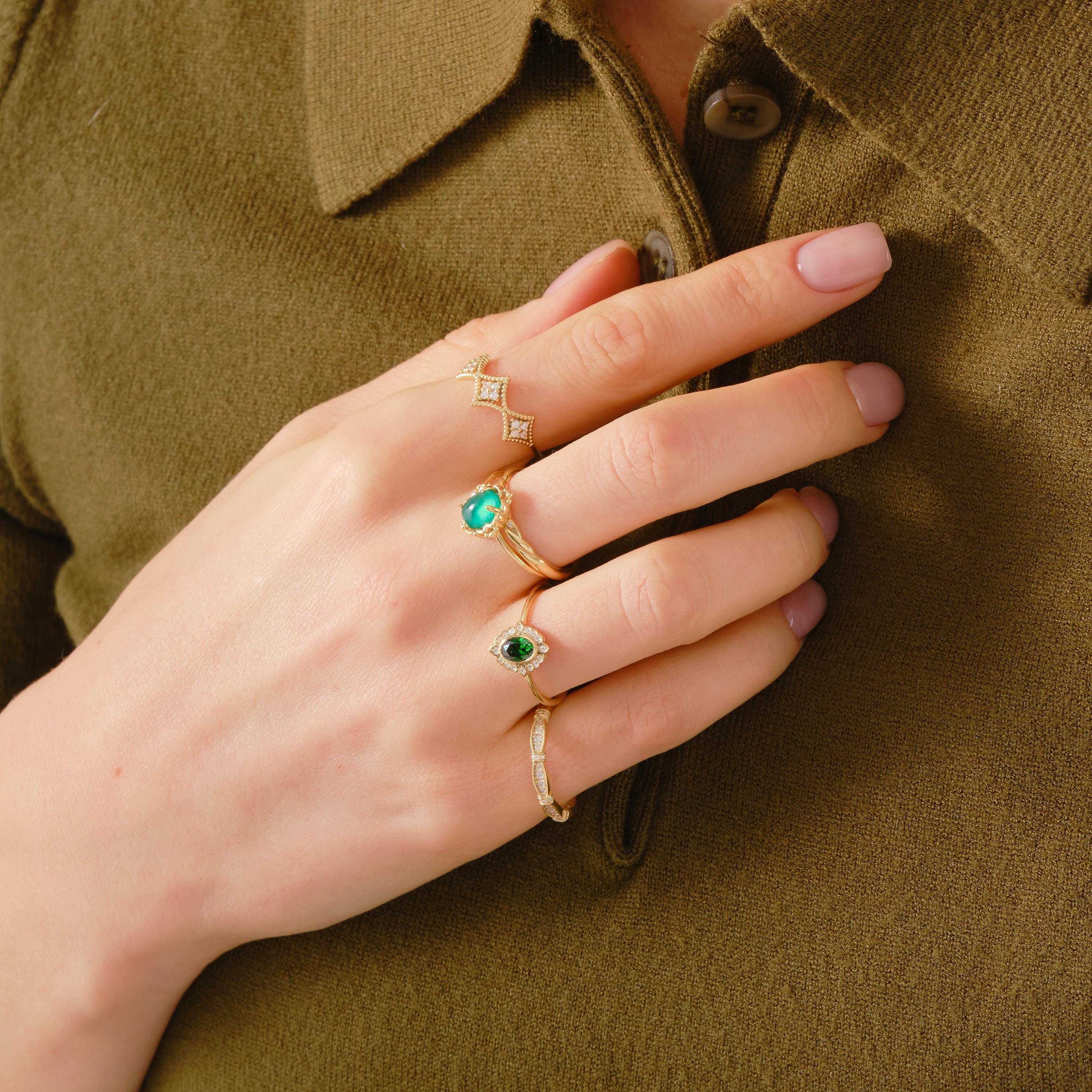14K Solid Gold Peridot Ring, Oval Birthstone Ring with Side Diamond Band, Peridot Green Gemstone Rings for Women