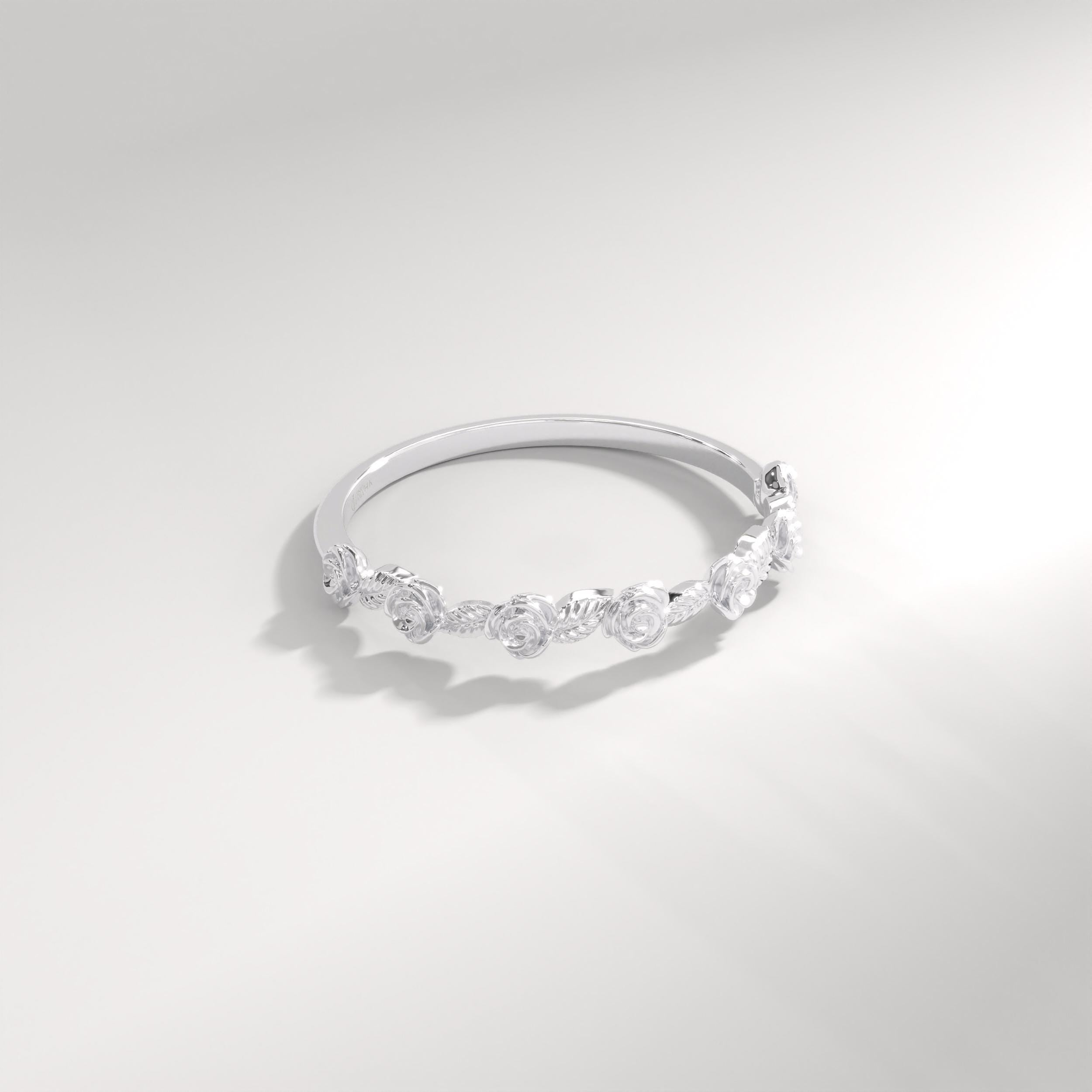 Rose Texture Wedding Band 14K Solid Gold Ring, Floral Daisy Rings for Women Flower Leaves Textured Band