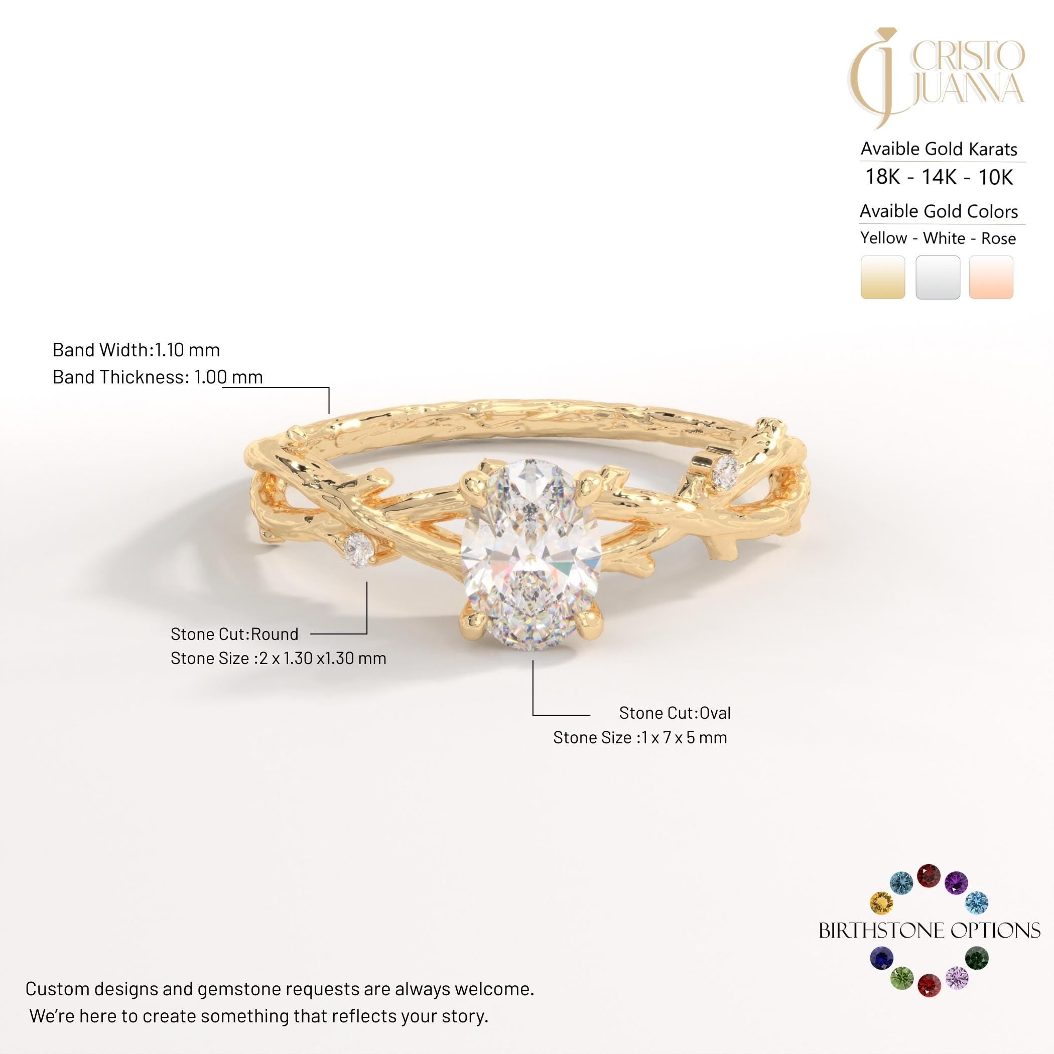 🌿 Oval Diamond Engagement Ring | 14K Solid Gold Leaf & Floral Wedding Ring – Nature Inspired Art Deco Design
This Oval Diamond Leaf Engagement Ring is a beautiful tribute to nature, symbolizing growth, love, and new beginnings. Designed with delicate ivy leaf and branch details, this handcrafted ring blends Art Deco elegance with an organic floral touch—perfect for women who love meaningful, nature-inspired jewelry.