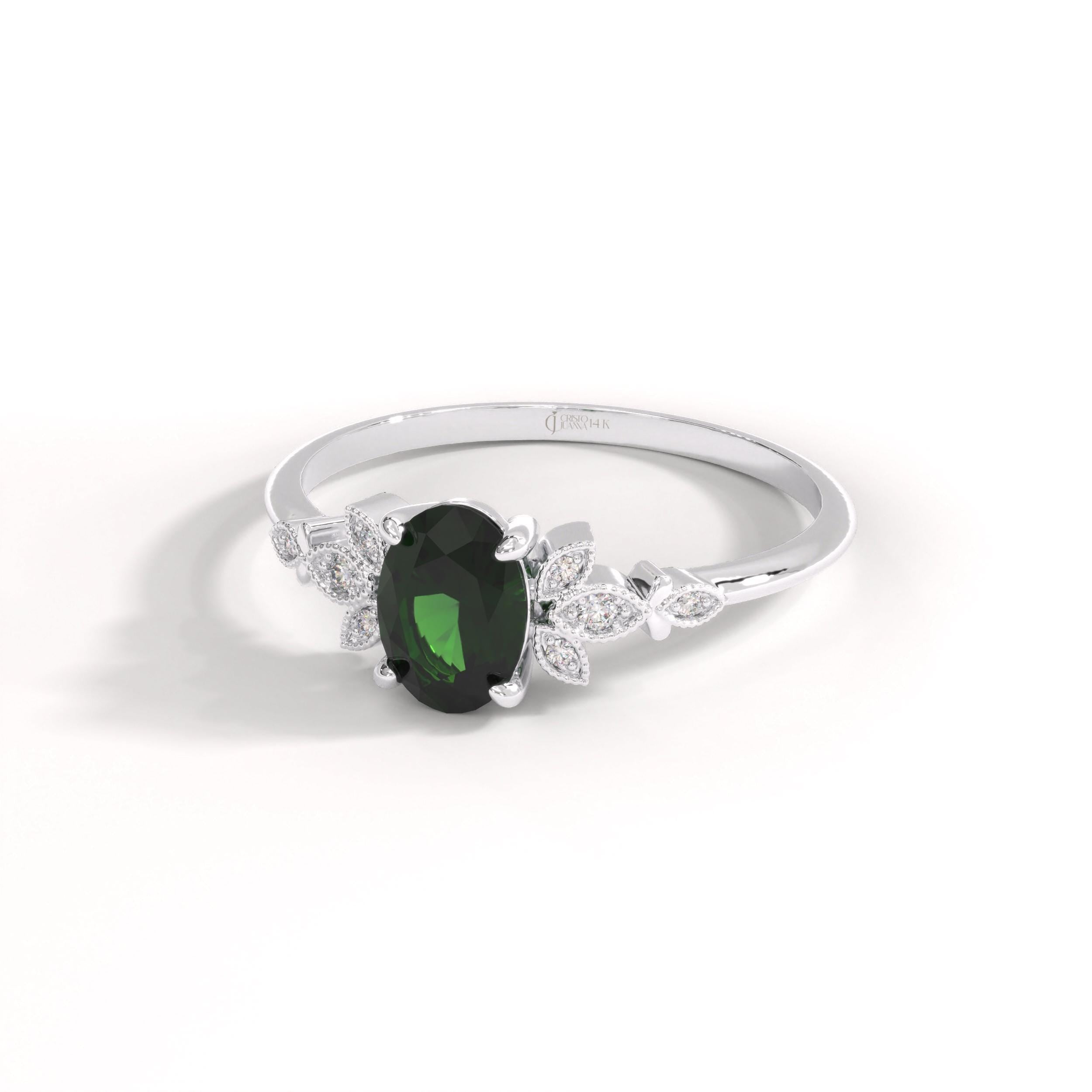14K Solid Gold Peridot Ring, Oval Birthstone Ring with Side Diamond Band, Peridot Green Gemstone Rings for Women