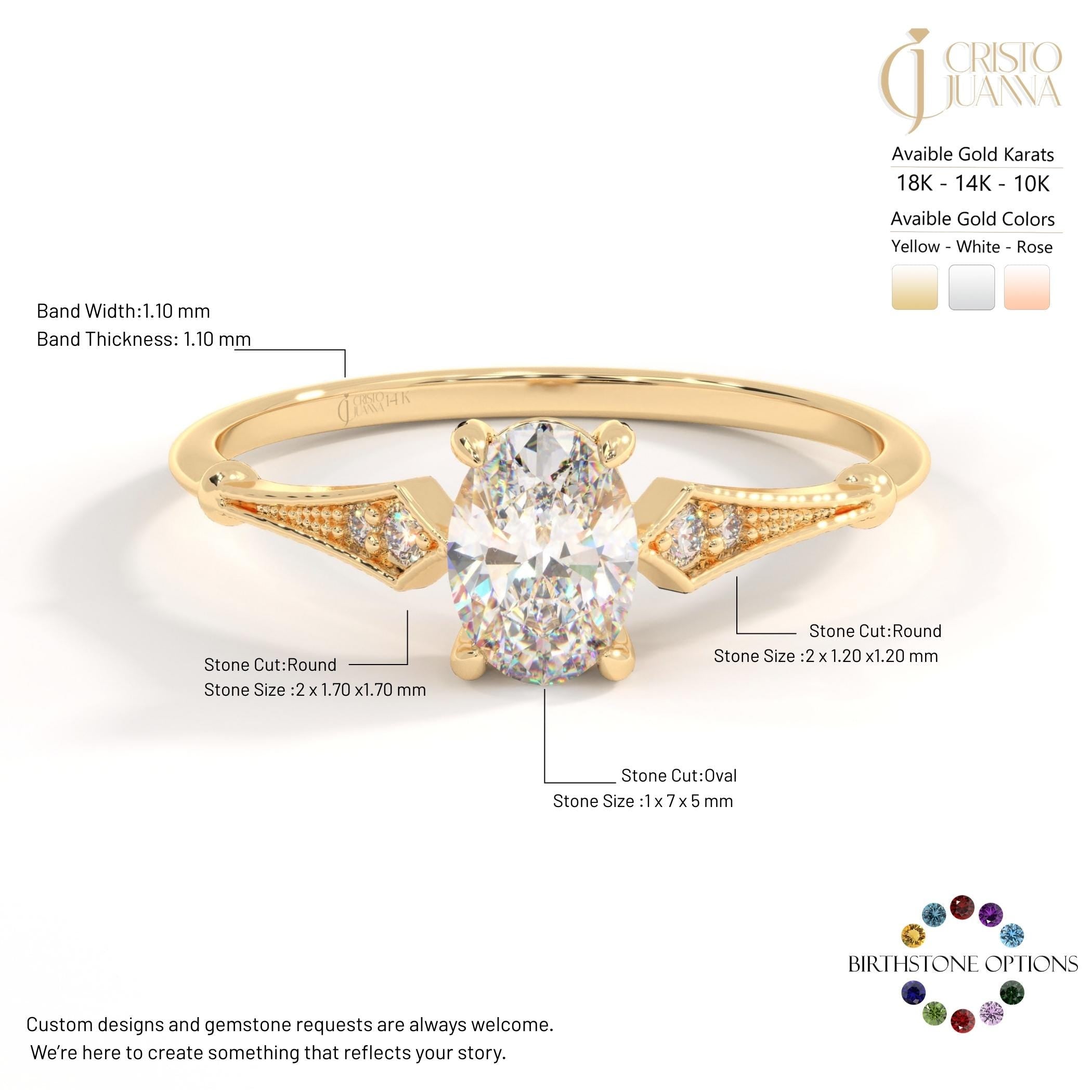 14K Solid Gold Peridot Ring, Oval Birthstone Ring with Side Diamond Band, Peridot Green Gemstone Rings for Women