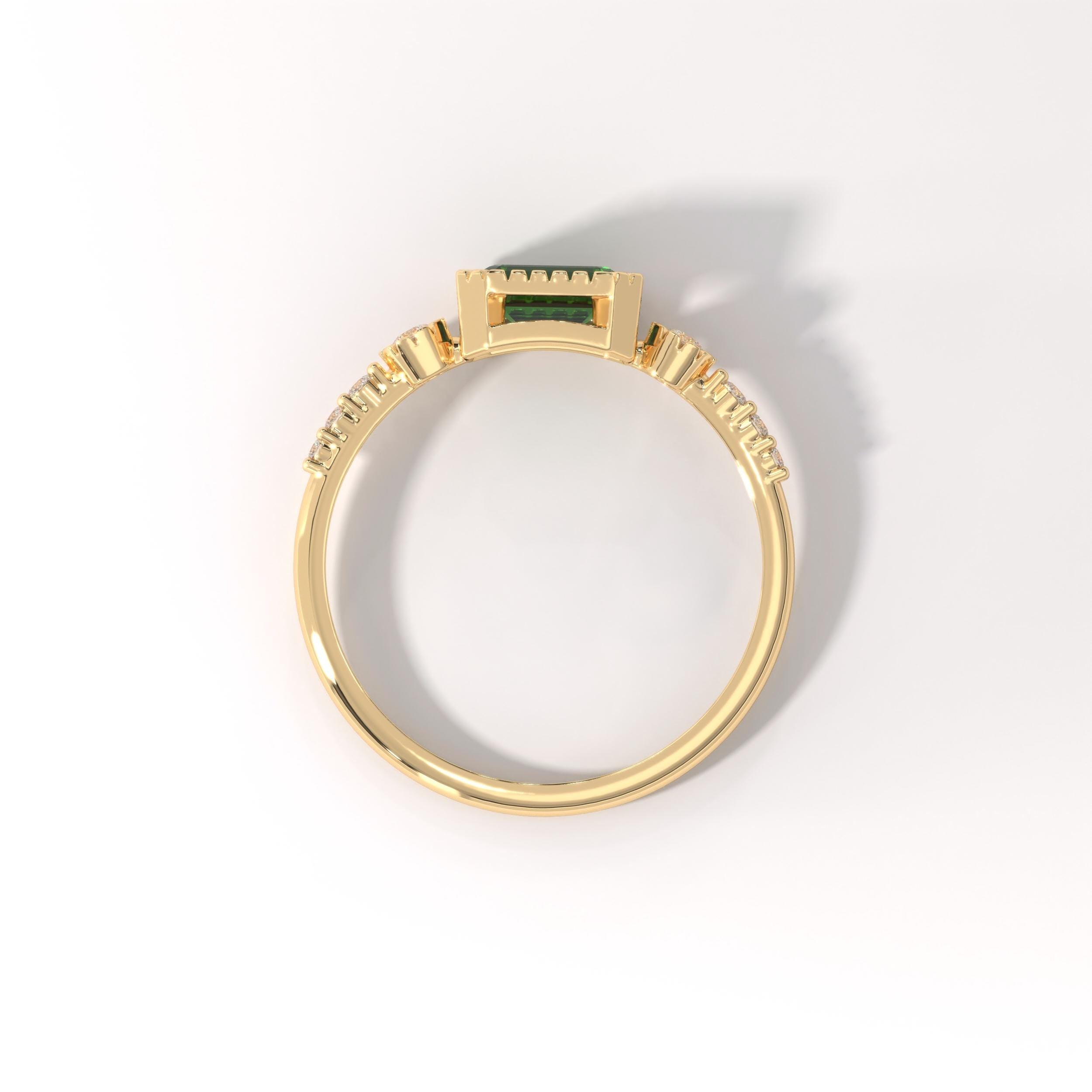 Vintage Inspire Emerald Ring, Oval Birthstone Ring with 14K Solid Gold Side Diamond Band, Art Deco Bezel Green Gemstone Rings for Women