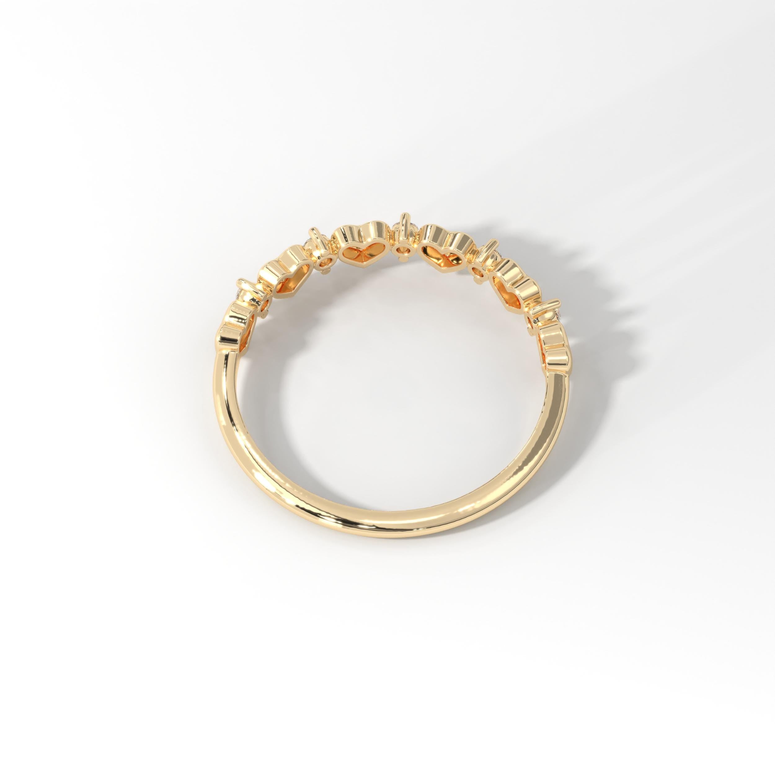 Floral Diamond Ring 14K Solid Gold Chevron Band, Flower Wedding Band with Tiny Moissanite Ivy Band