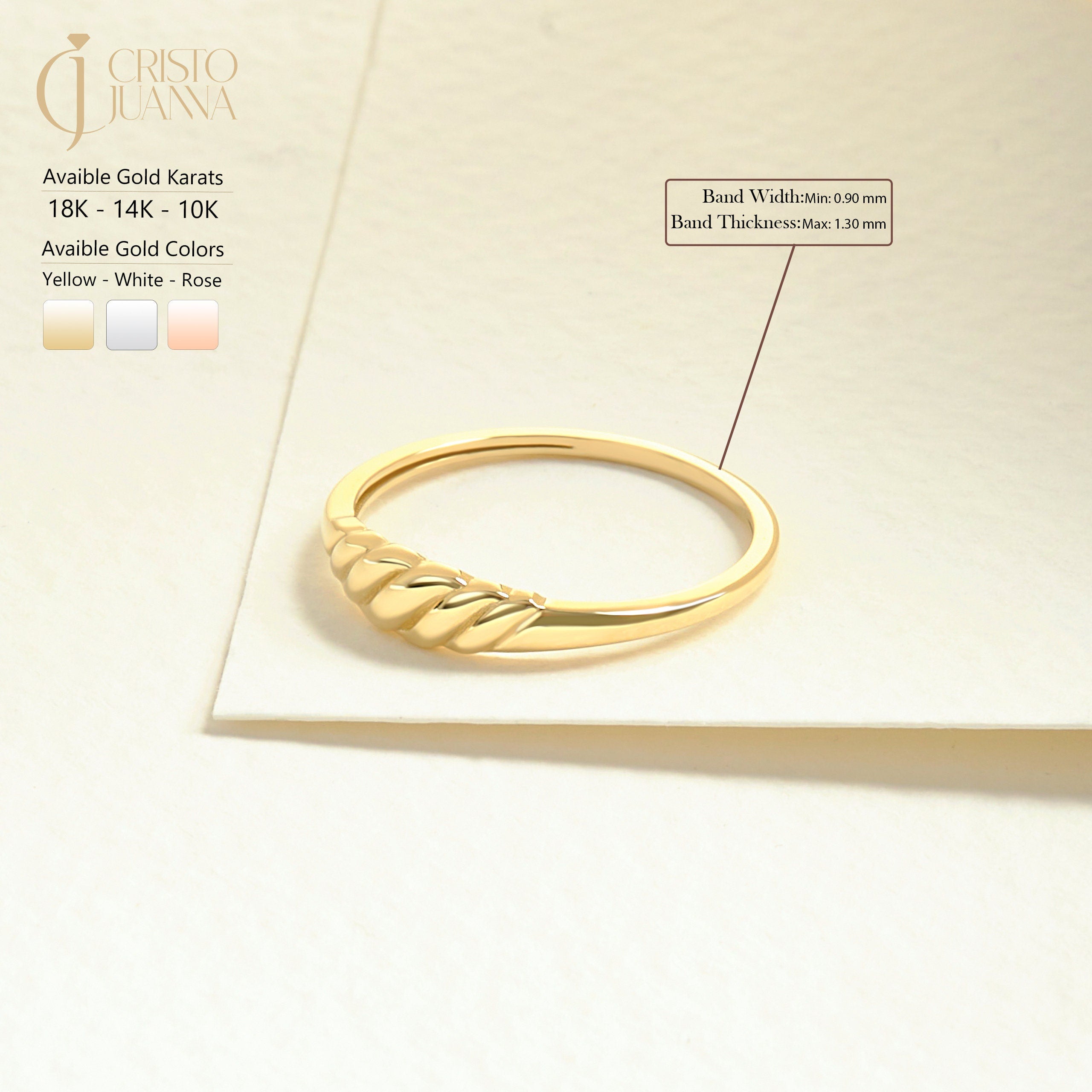 Here's Croissant Dome Statement Ring for Women! This 14K Solid Gold Thick Twisted Rope Wedding Band will be perfect Promising Jewelry for your Bride  in her wedding or engagement ceremony. 18K Bold Signet Ring turns to Elegance Chunky Gold Ring!