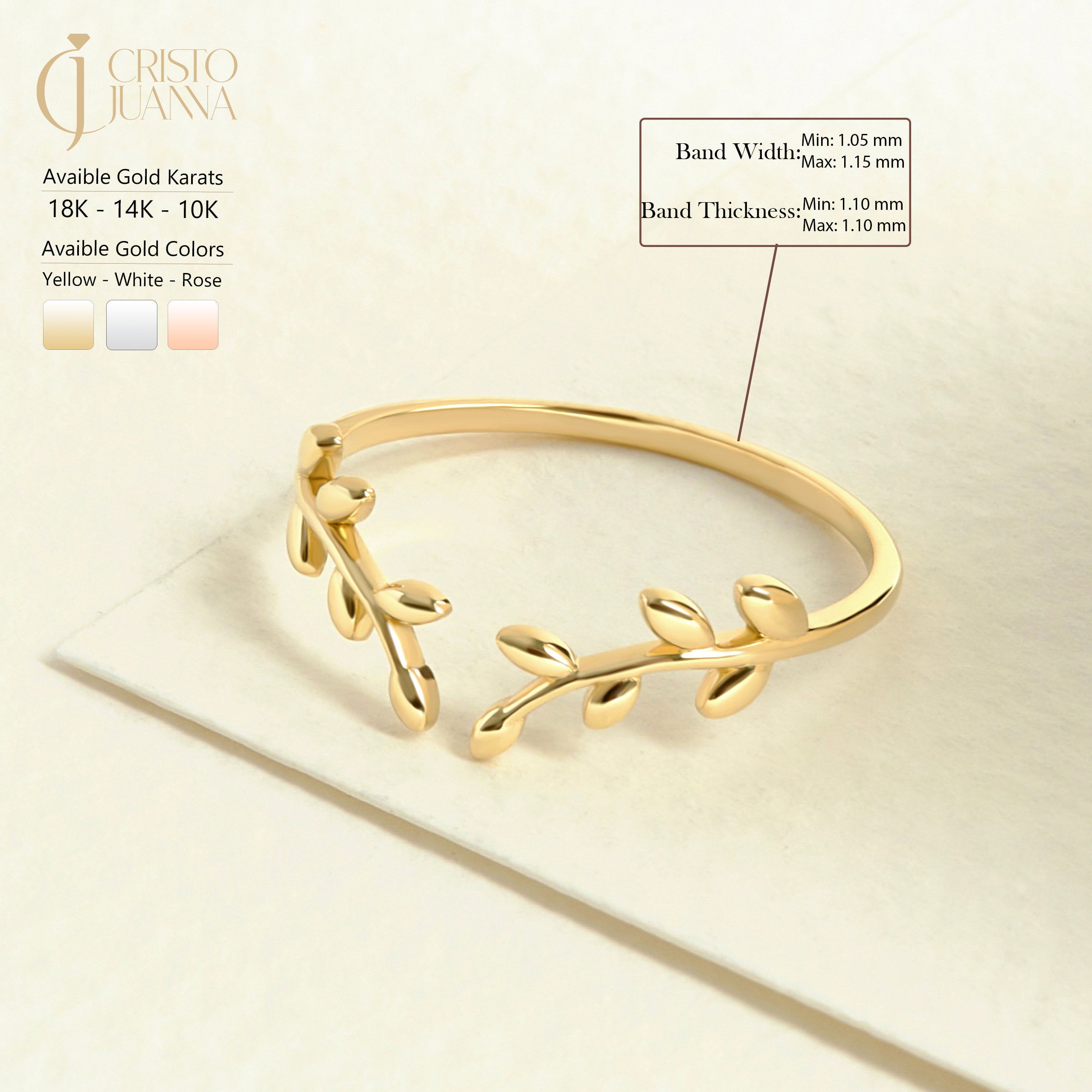 Here is Twig Leaf Branch Open Stacking Ring for girl. 10K 14K 18K Gold Tree Bark Stacked Band will be perfect Adjustable Ivy Ring for Her, girlfriend, best friend and wife!