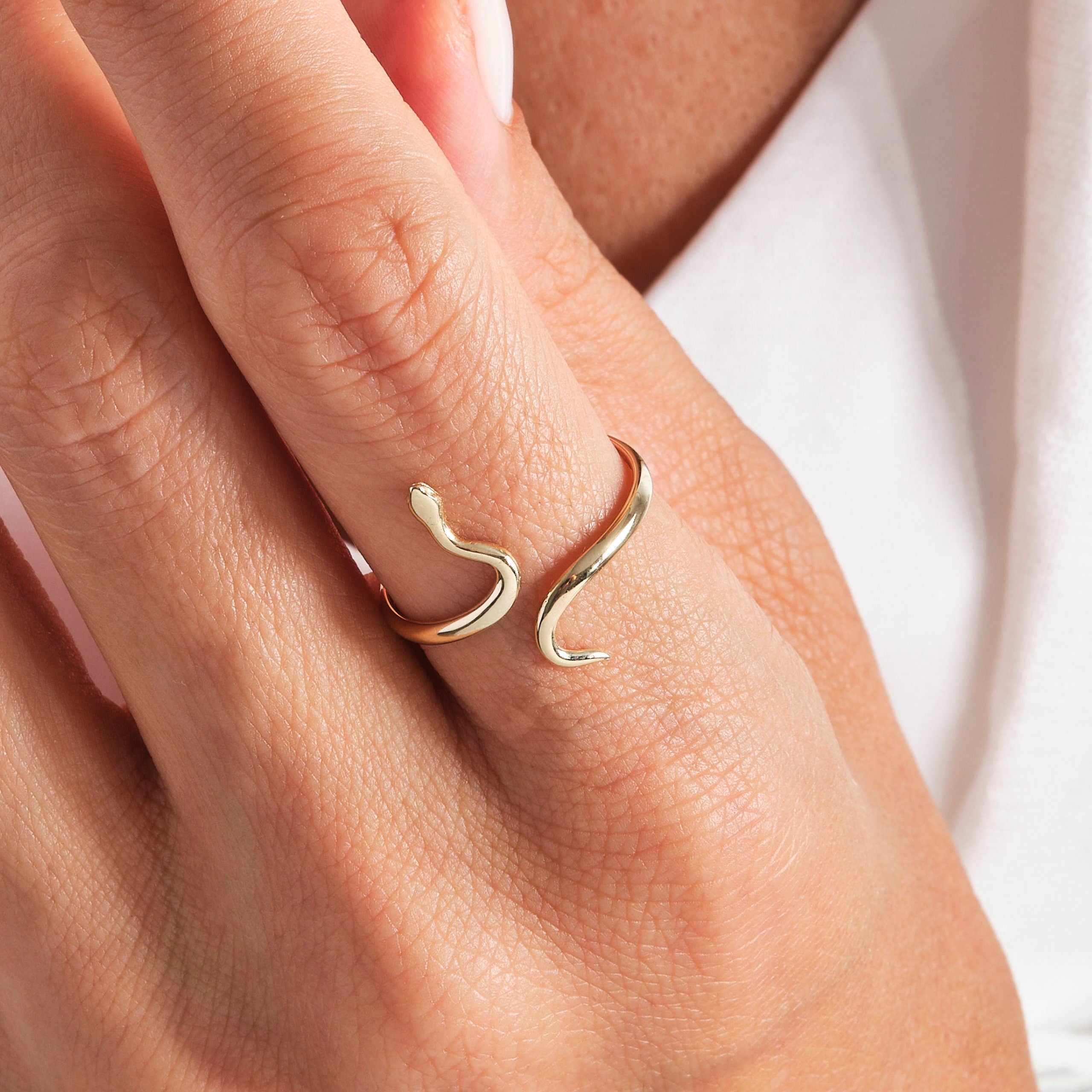 Here is the Stylish Gold Snake Ring 10K 14K 18K by Christo! Our  Solid Spiral Open Ring is perfect Minimalist Cuff Stacking Ring for Girls.