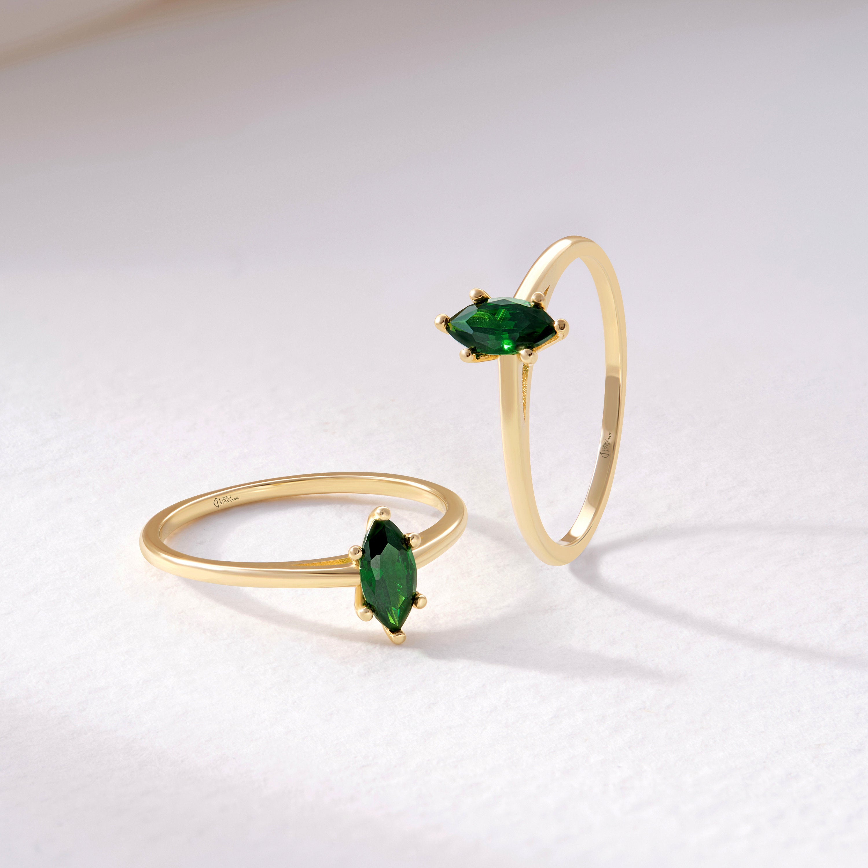 Here is our marquise cut emerald ring with 14K solid gold band for women! This solo birthstone ring for women and customize single stone ring will be perfect gift for her wedding or engagement ceremony.
