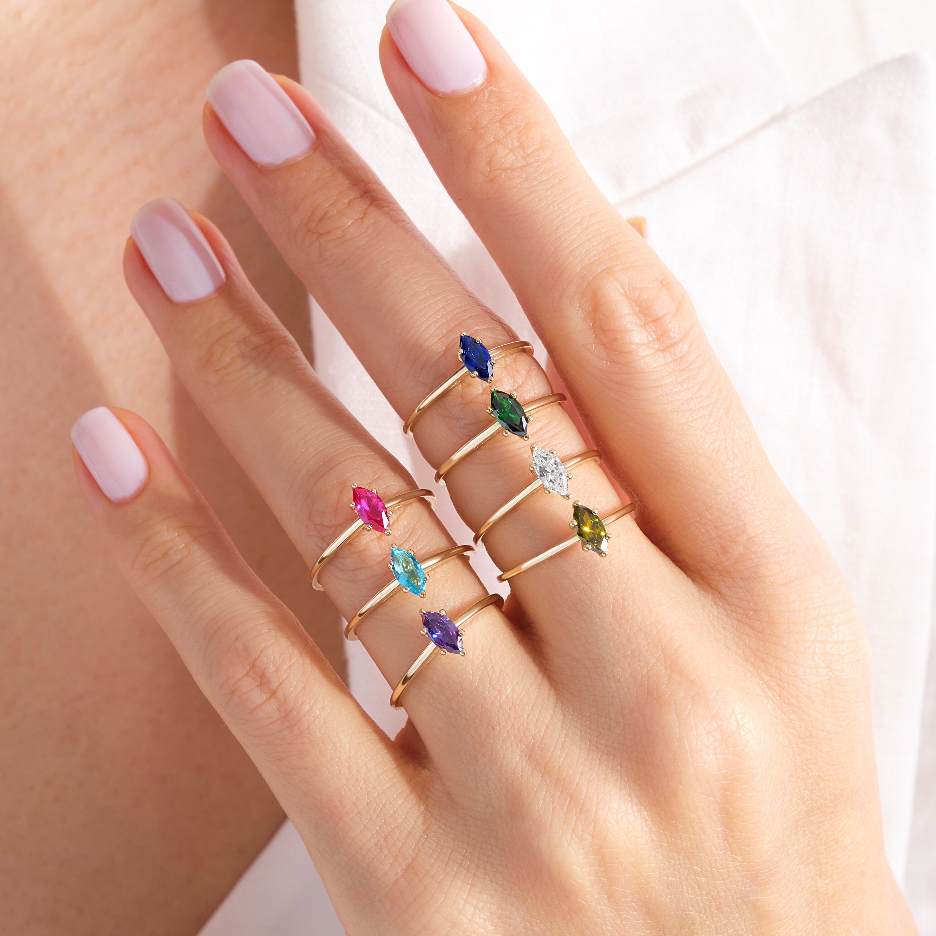 Here is our marquise cut emerald ring with 14K solid gold band for women! This solo birthstone ring for women and customize single stone ring will be perfect gift for her wedding or engagement ceremony.