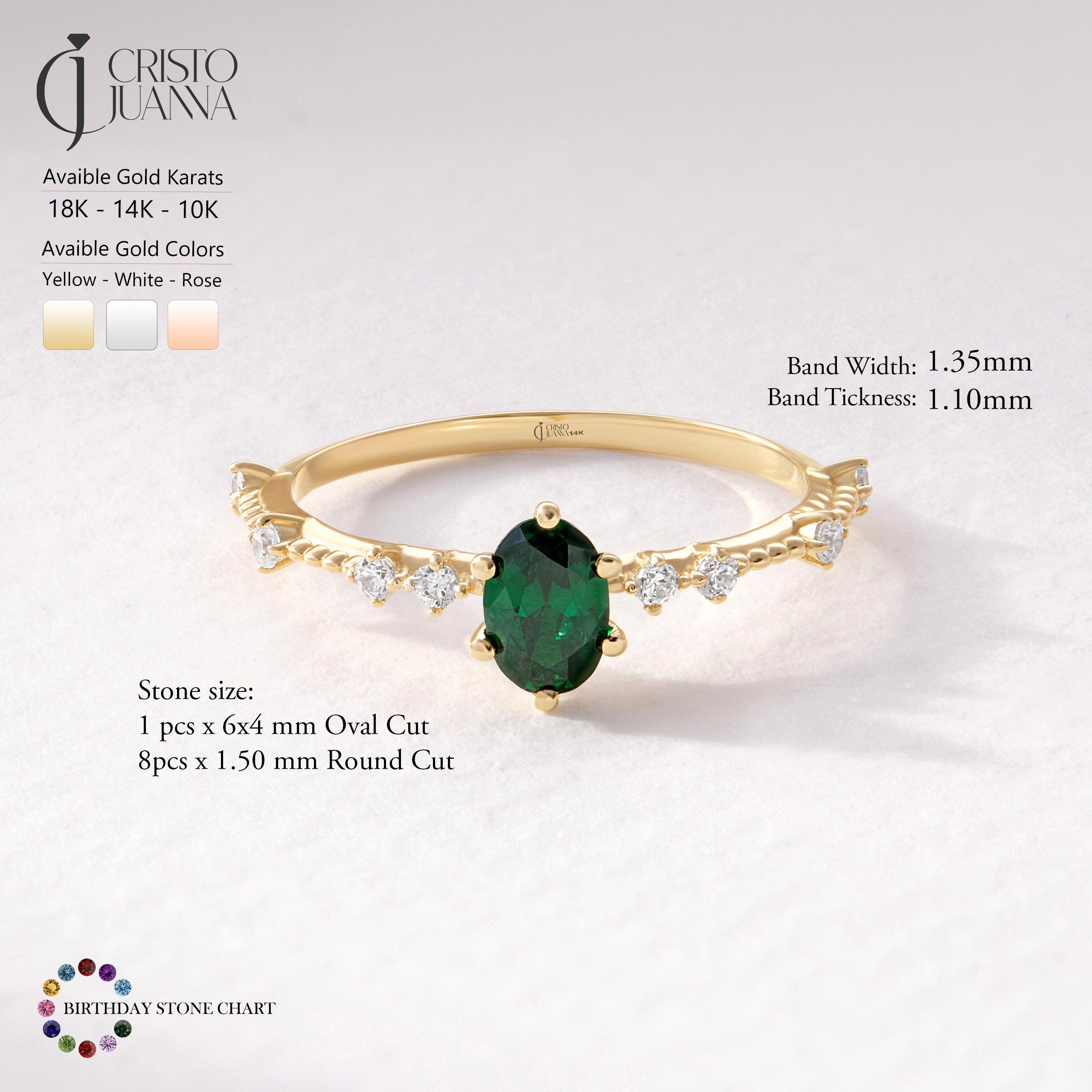 Oval Emerald Engagement Ring – 14K Solid Gold with Side Diamonds 💚✨
Elegant, timeless, and deeply symbolic — this oval emerald engagement ring celebrates love and renewal in every detail. Featuring a vivid green oval-cut emerald at its center, delicately framed by a fine row of tiny moissanite diamonds, this piece perfectly balances luxury and sentiment. Its milgrain side detailing adds a subtle vintage touch, making it an ideal ring for weddings, anniversaries, or heartfelt gifts.