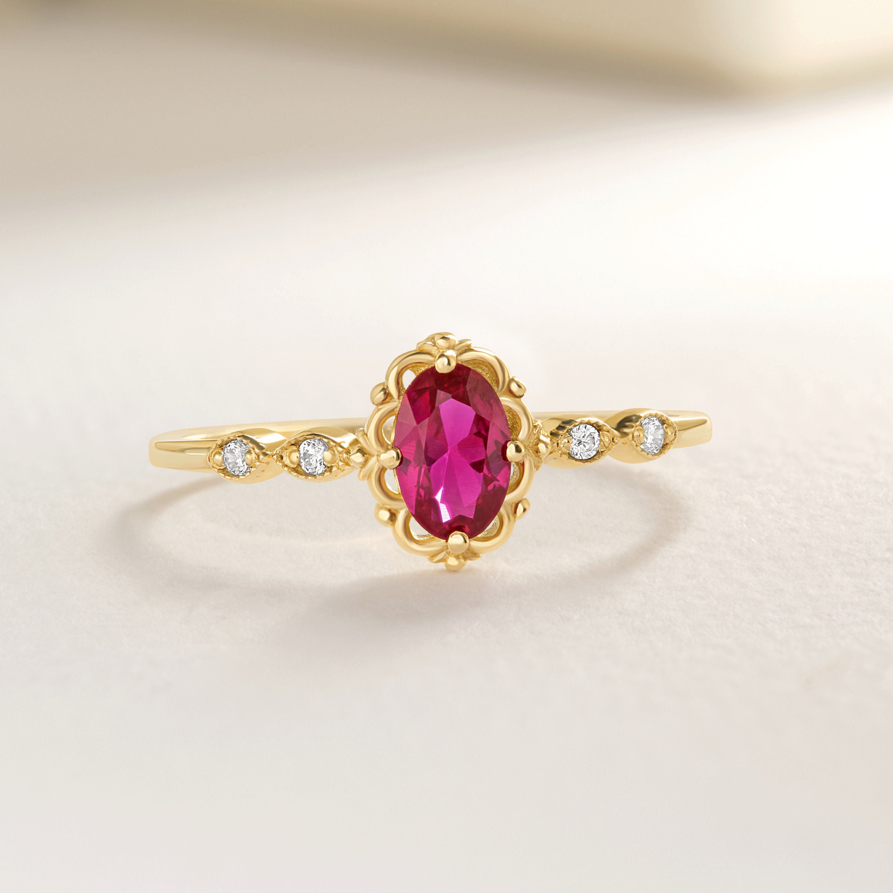 We combined Ruby Diamond Engagement Ring with premium Custom Oval Birthstone Moissanite Wedding Ring and created Luxury 10K 14K 18K Gold Cz Ring for bride! This Rubies Gemstone Ring can be customize with her gemstone depend on her birthmonth!